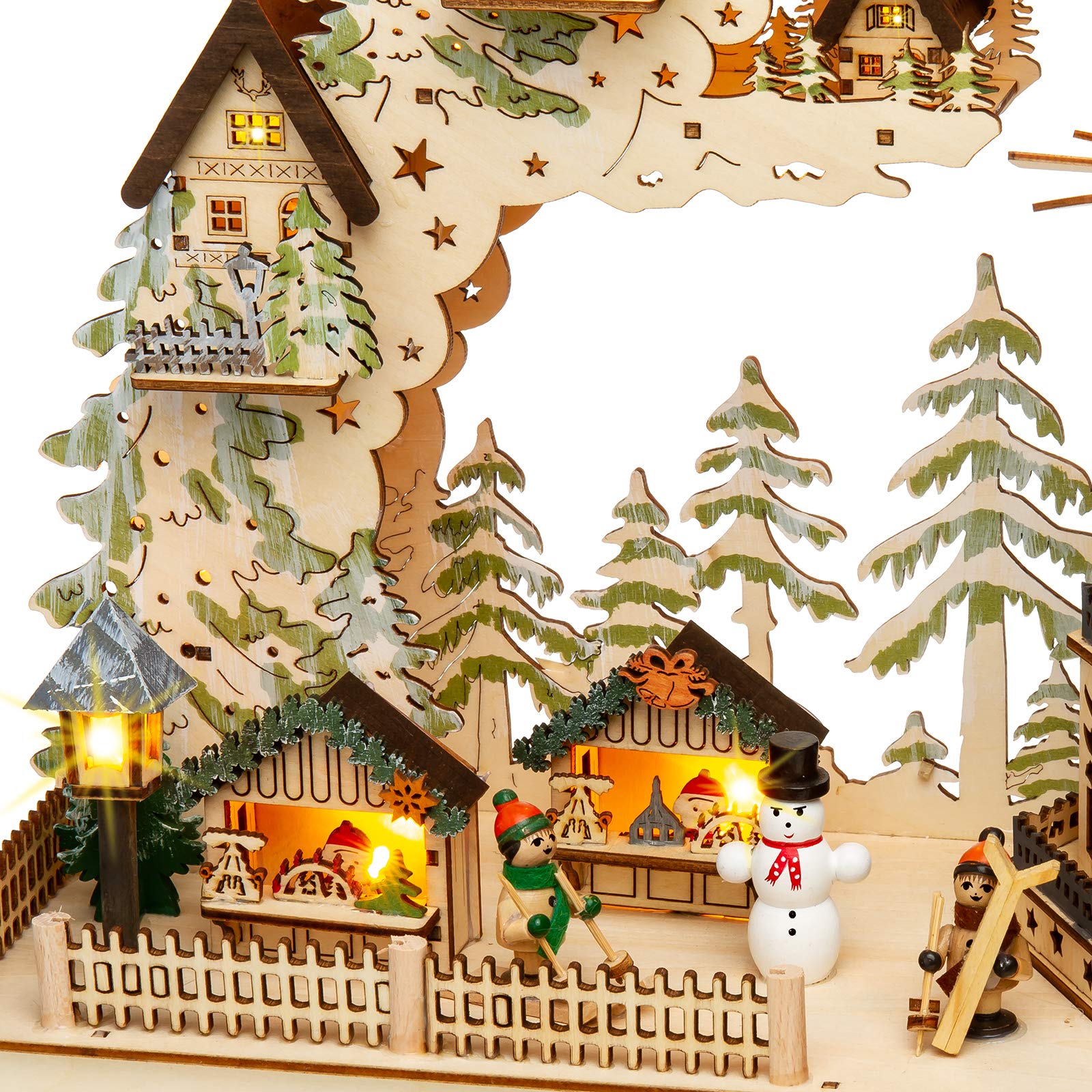 SIKORA LB07 beleuchteter LED XXL Holz Schwibbogen WEIHNACHTSDORF mit drehender XL Pyramide inklusive Trafo