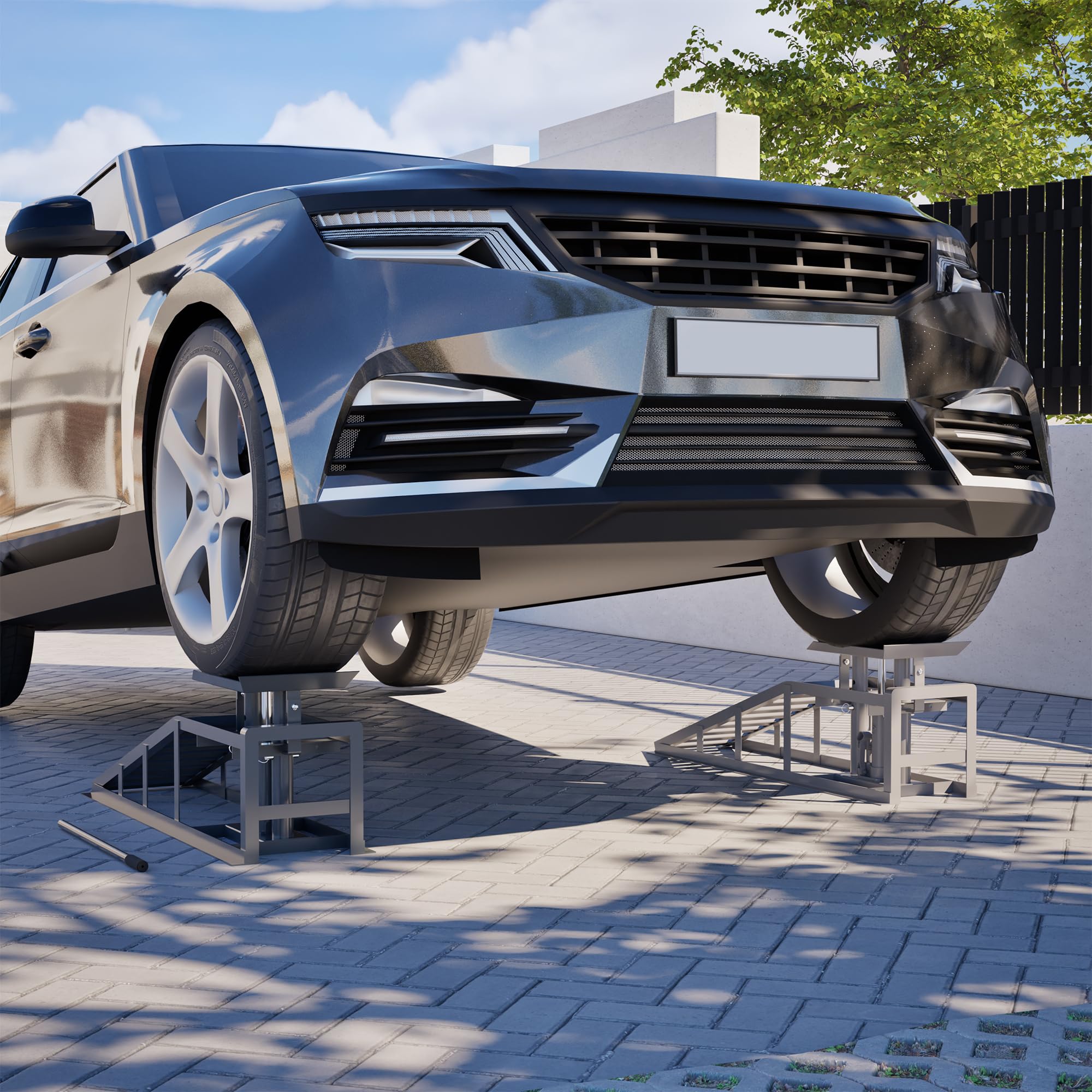 Juego de 2 rampas de carga para automóviles, con gato hidráulico, plataforma elevadora con válvula de seguridad/sobrepresión, para caravanas, remolques, garajes, talleres, HD26041503