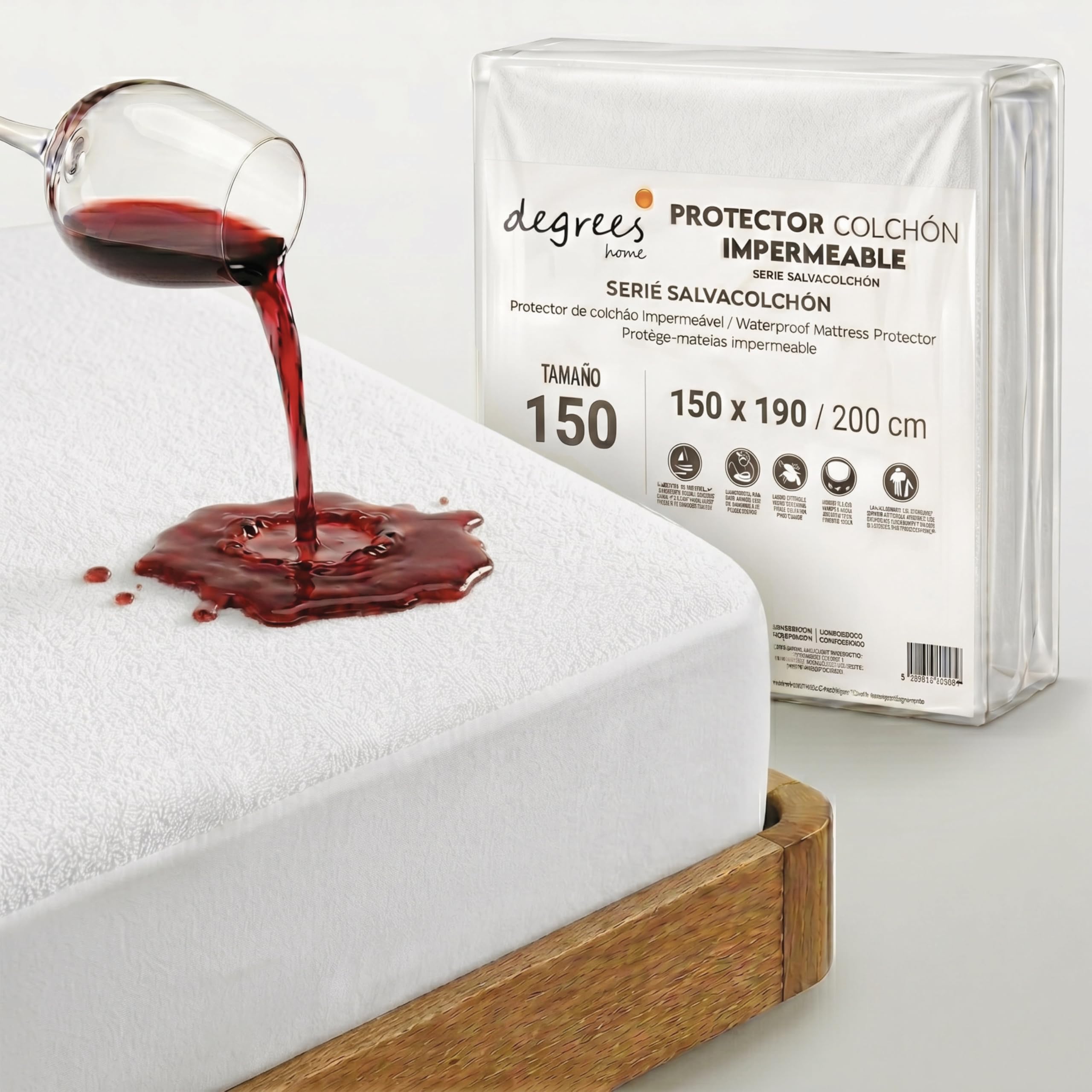 Degrees Home – Coprimaterasso Impermeabile (160X190/200) – Proteggi Materasso Traspirante Tipo Lenzuolo con Angoli, Bonnet 32 cm, Antiacaro, Certificato Oeko-Tex