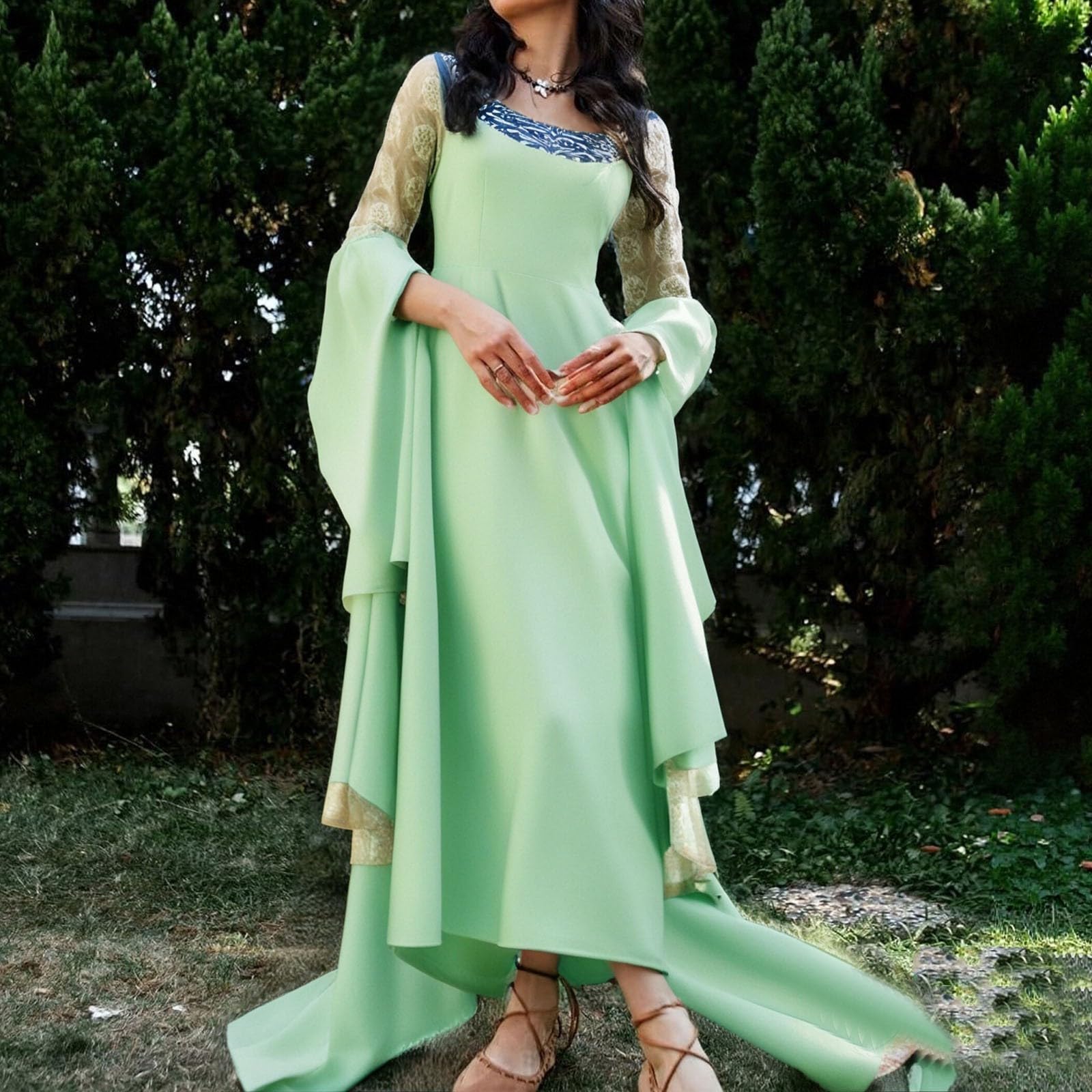 Robe Femme ete Fluide légère, Robe décontractée élégante pour Femme, idéale pour Un Jeu de rôle, avec Ensemble Collier et Jupe fluides. Tenue de soirée Confortable et élégante.