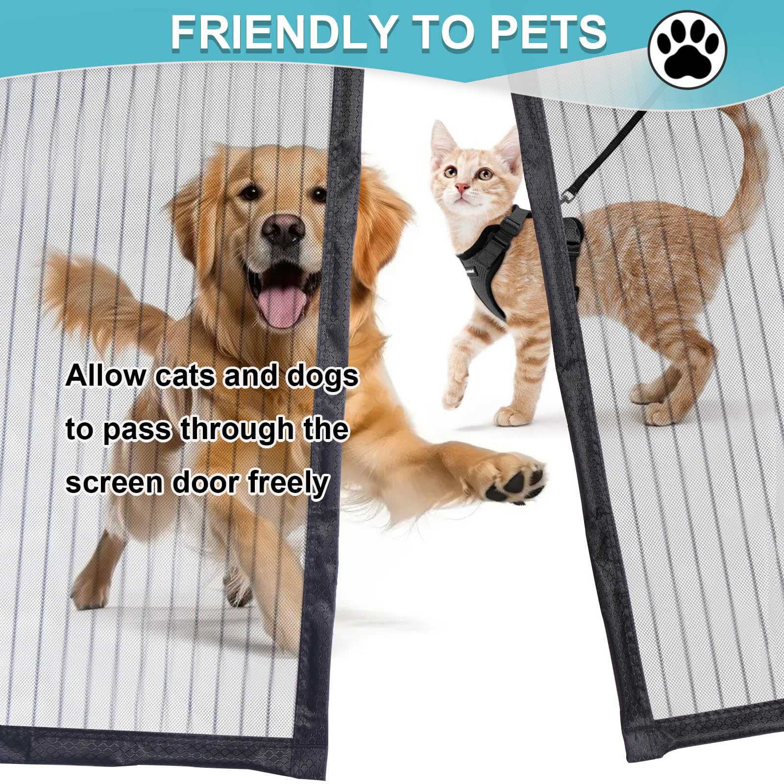 Magnetic Screen Door Mesh, Fit Door 28 x 80 inch, Black Actual Net Screen Size Include Edges 30" x 82" for Patio, Sliding Door, Keeps Bugs Out, Fresh Air Flow, Self Closing — view 4
