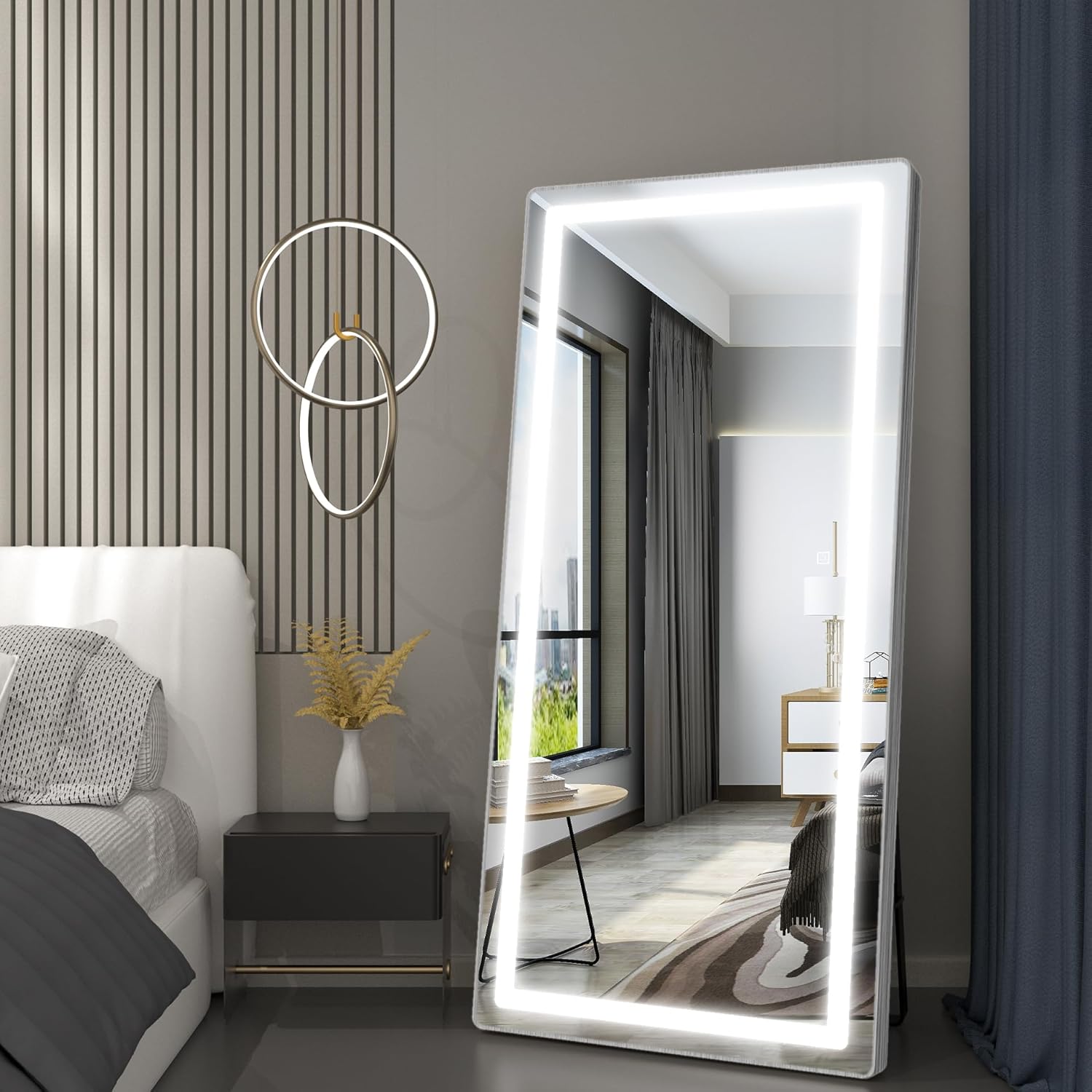 FENNIO Full Length Mirror with Lights, 80"x36" LED Full Body, Free Standing Lighted Floor Mirror, Wall Mounted Hanging Mirror for Bedroom, Salon, 3-Color Lighting [Tempered Glass]