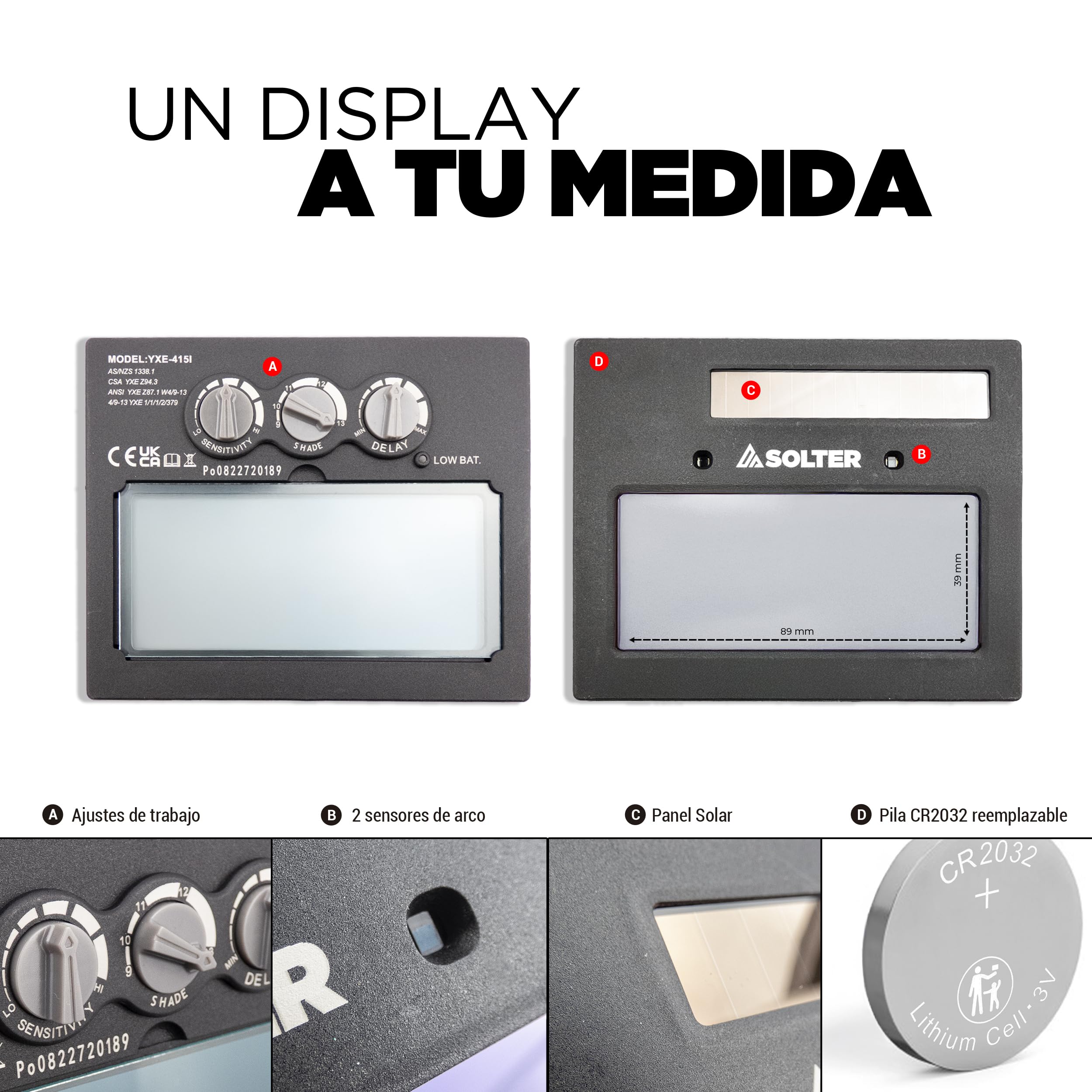 Pantalla de Soldadura Electrónica OPTIMATIC 150 FLIP-UP, Careta Ajustable con Oscurecimiento DIN 9-13, Sistema Abatible para Soldar y Amolado, Máscara Profesional, Filtro 1/1/1/2, MMA, TIG, MIG.