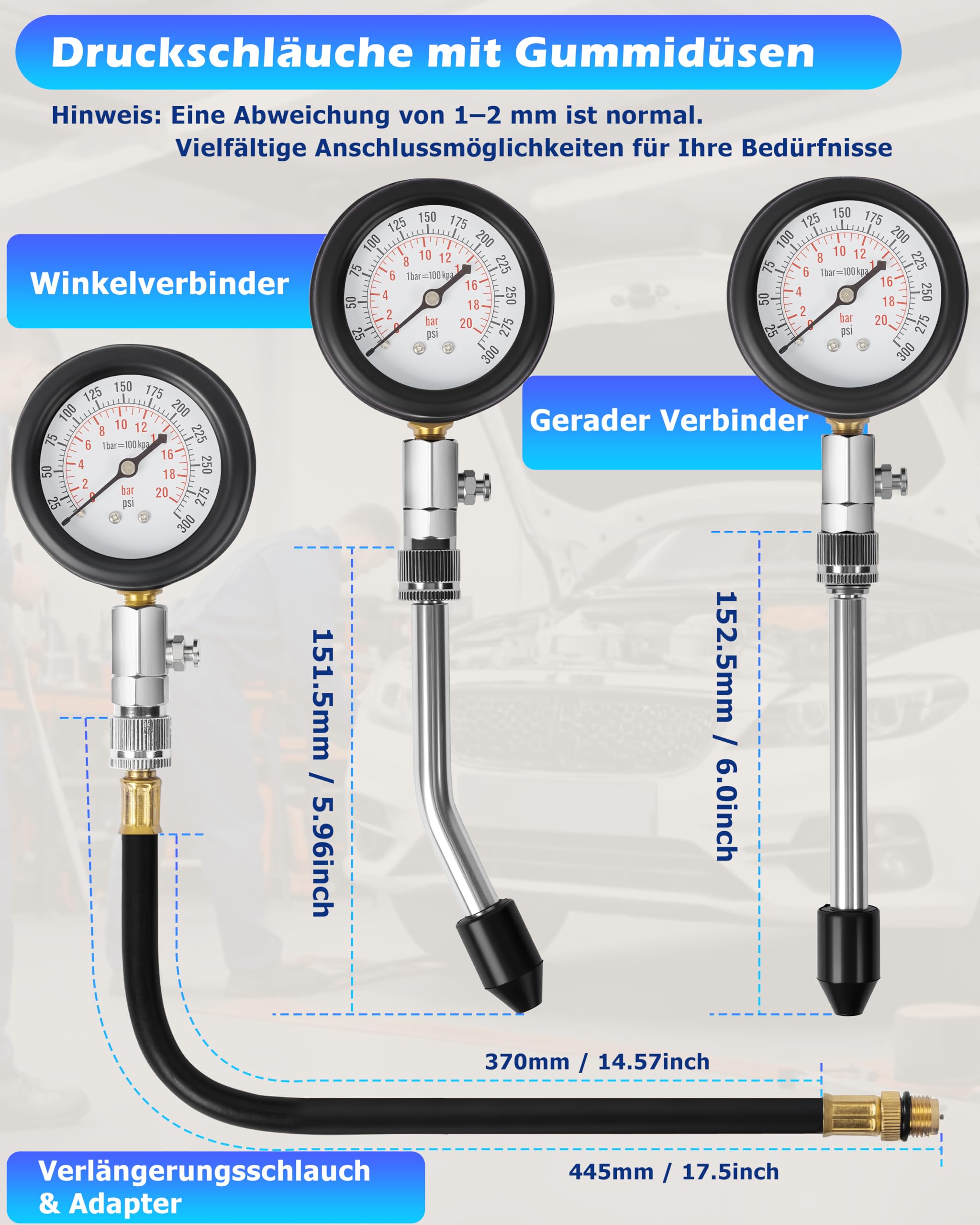 DAYUAN Kompressionsprüfer Set Kompressionstester mit Kompressionsprüfer Set für Dieselmotoren 70 bar