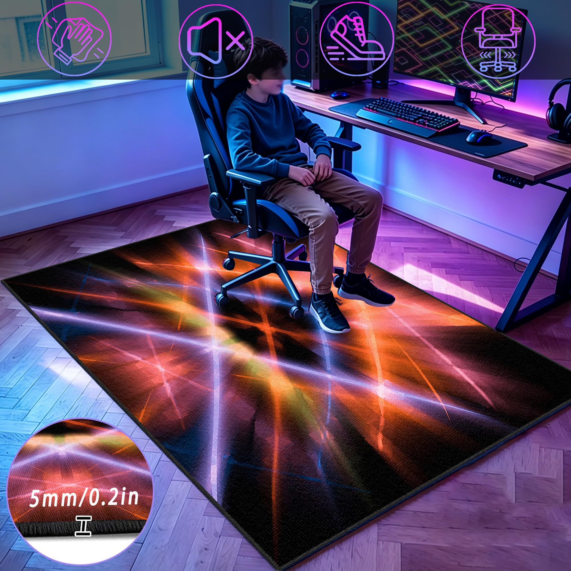 Dywan do sypialni Gaming Mata do gier na krzesło komputerowe 160 x 190 cm Antypoślizgowy dywan krzesło do gier na salę zabaw Dywan do salonu dla graczy Chłopiec
