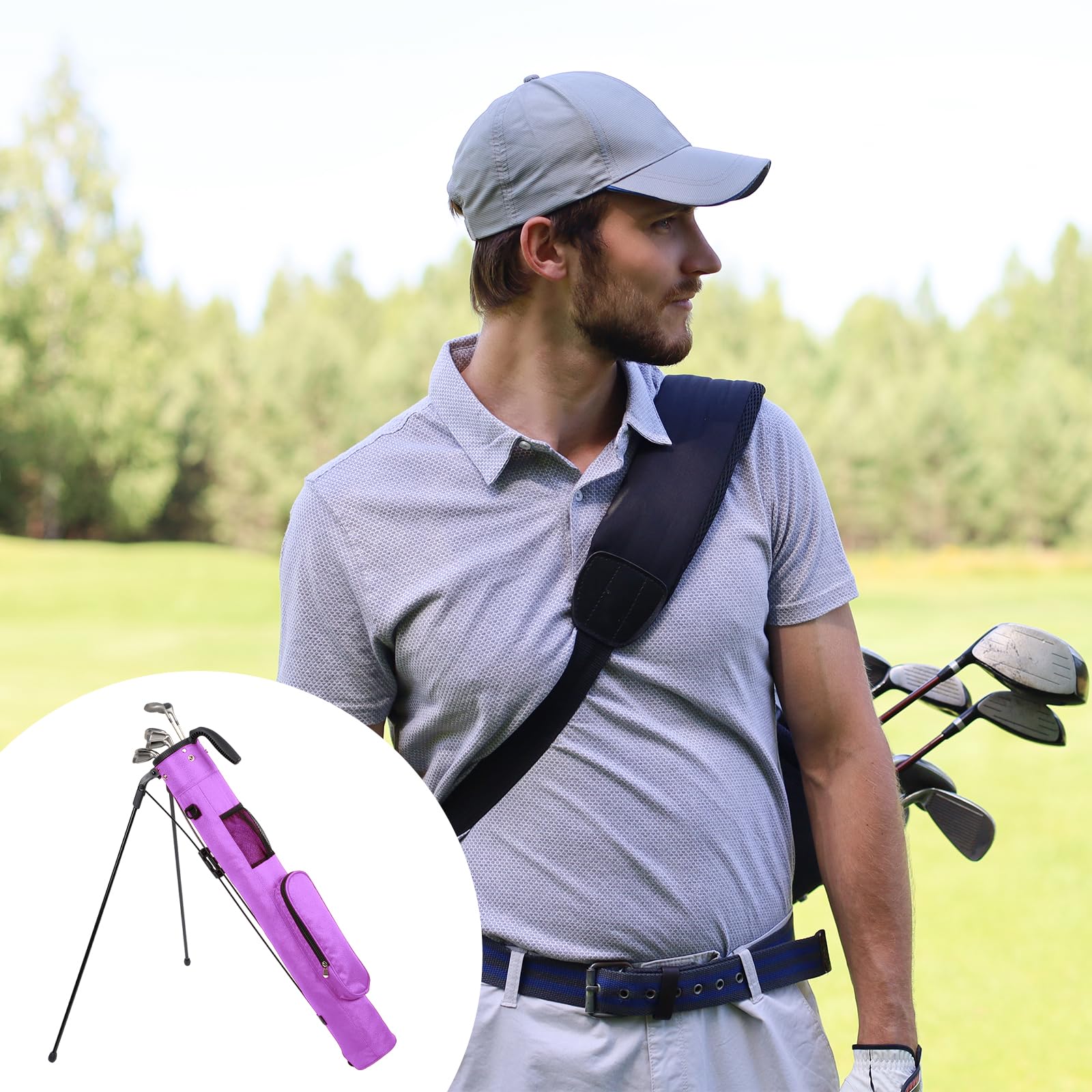 Borsa da golf con supporto, borsa da golf con cinghia, divisore a 2 vie, 3 tasche, borsa da golf per uomo e donna per la guida Range, Par 3 e corsi Executive