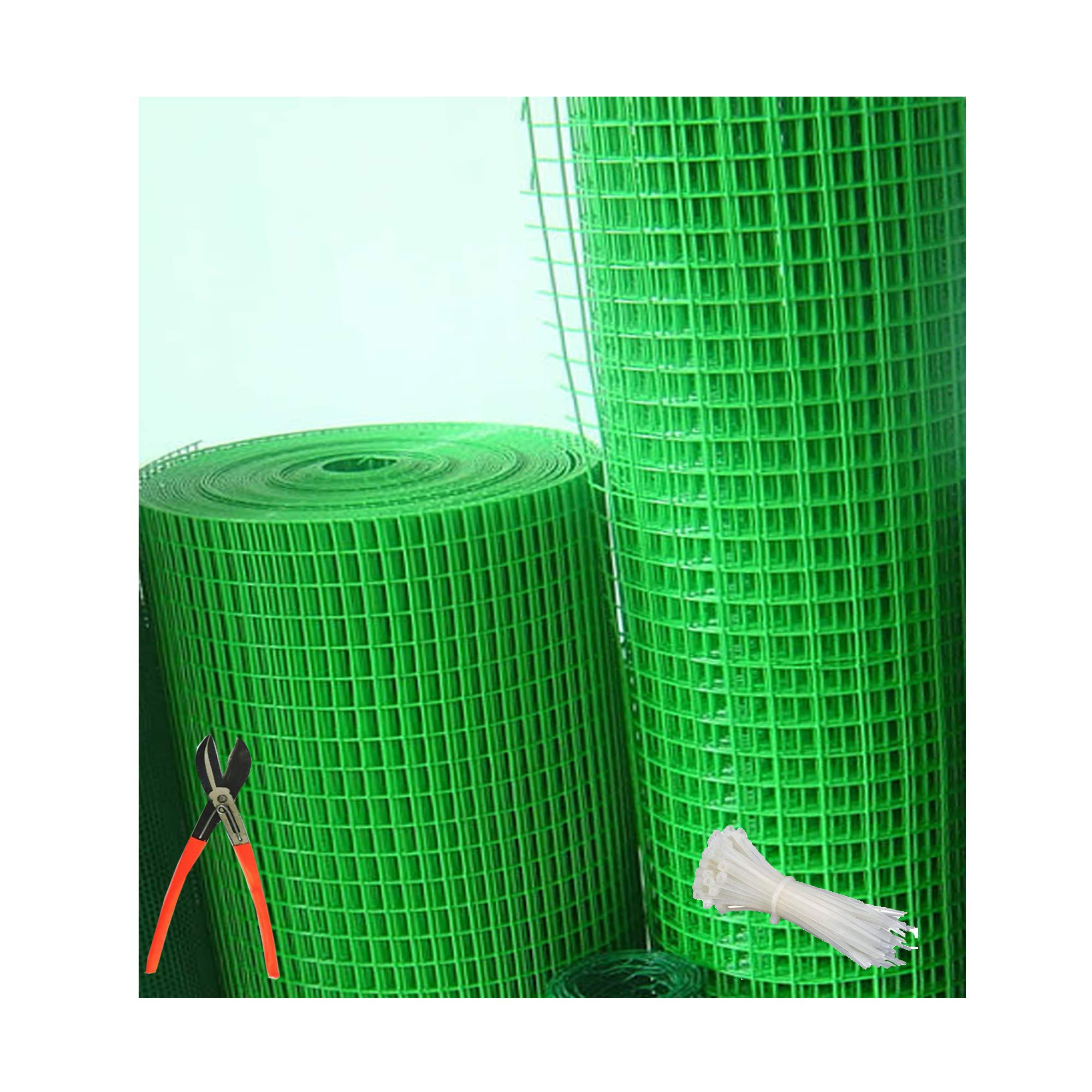 12mm Iron PVC Coated Garden Fencing Net/Mesh 3 Feet Height X 10 Feet Length UV Stabilized Anti Bird Net Green Color with Free 1 Cutter,50 PVC Tags