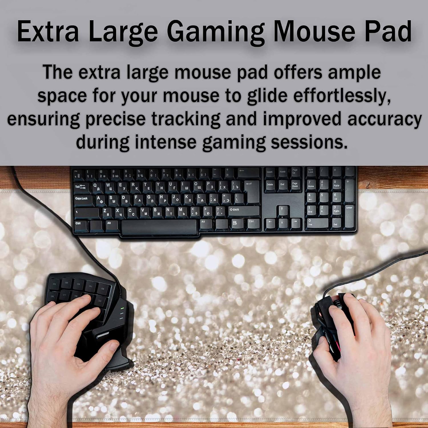 Gold Sparkle Desk Mat Large Mouse Pad Star Diamond Glitter Full Extended Gaming Computer Keyboard Mousepad for Home,Office 35.4"X15.7" image 4