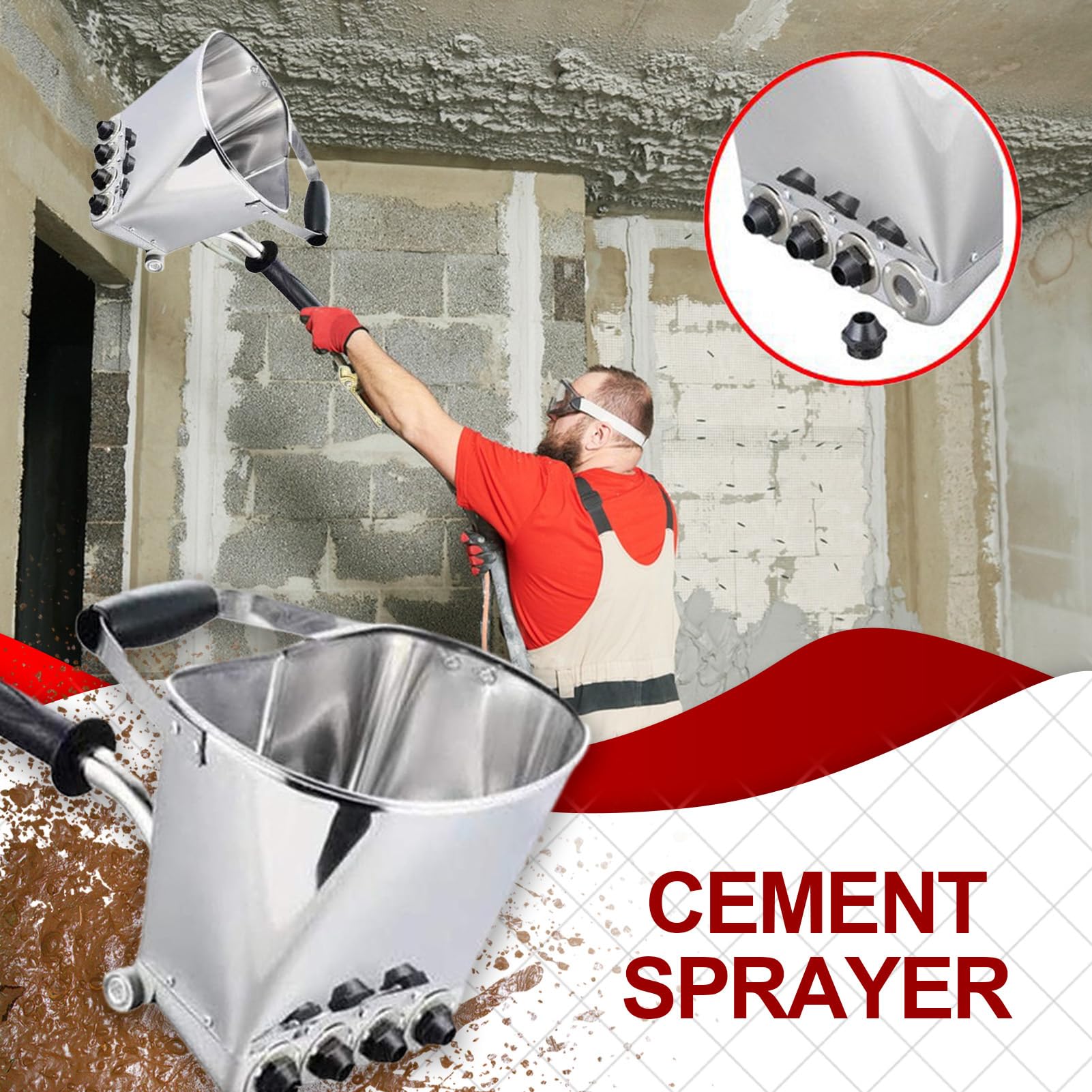 Tolva de Cemento Equipo Multifuncional Herramientas Control Preciso | Pulverizador pintura pared mango largo para construcción, mejoras del hogar, pintura casas y techos