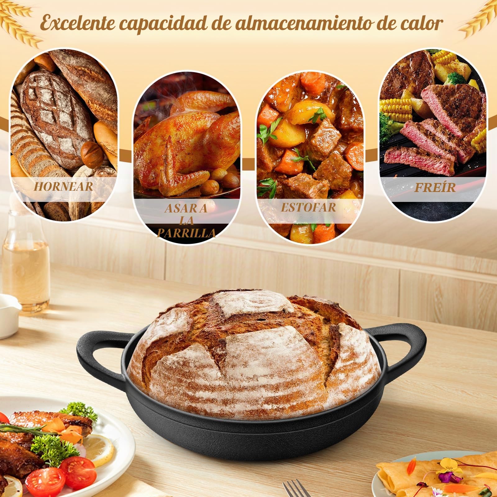 NZQXJXZ Olla de Hierro Fundido,Antiadherente Cacerola Holandesa de con Tapa,Dutch Oven para Pan para Asar-Cocinar Al Horno,Asar,Freír, Guisar,5 Quart