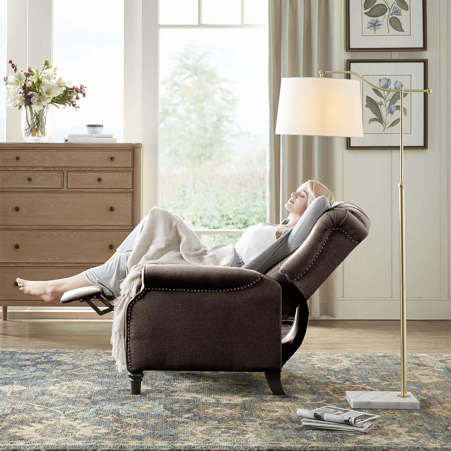 YANXUAN Pushback Recliner Chair, Recliner Armchair with Padded Seat, Footrest, (Dark Khaki) : Home & Kitchen
