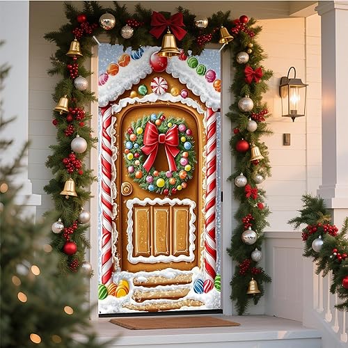 Miniatura 15 de NYZE Decoraciones de Cubierta de Puerta de Navidad Interior Papá Noel, Calcomanías de Pan de Jengibre Pancarta de Fiesta de Navidad Decoraciones de
