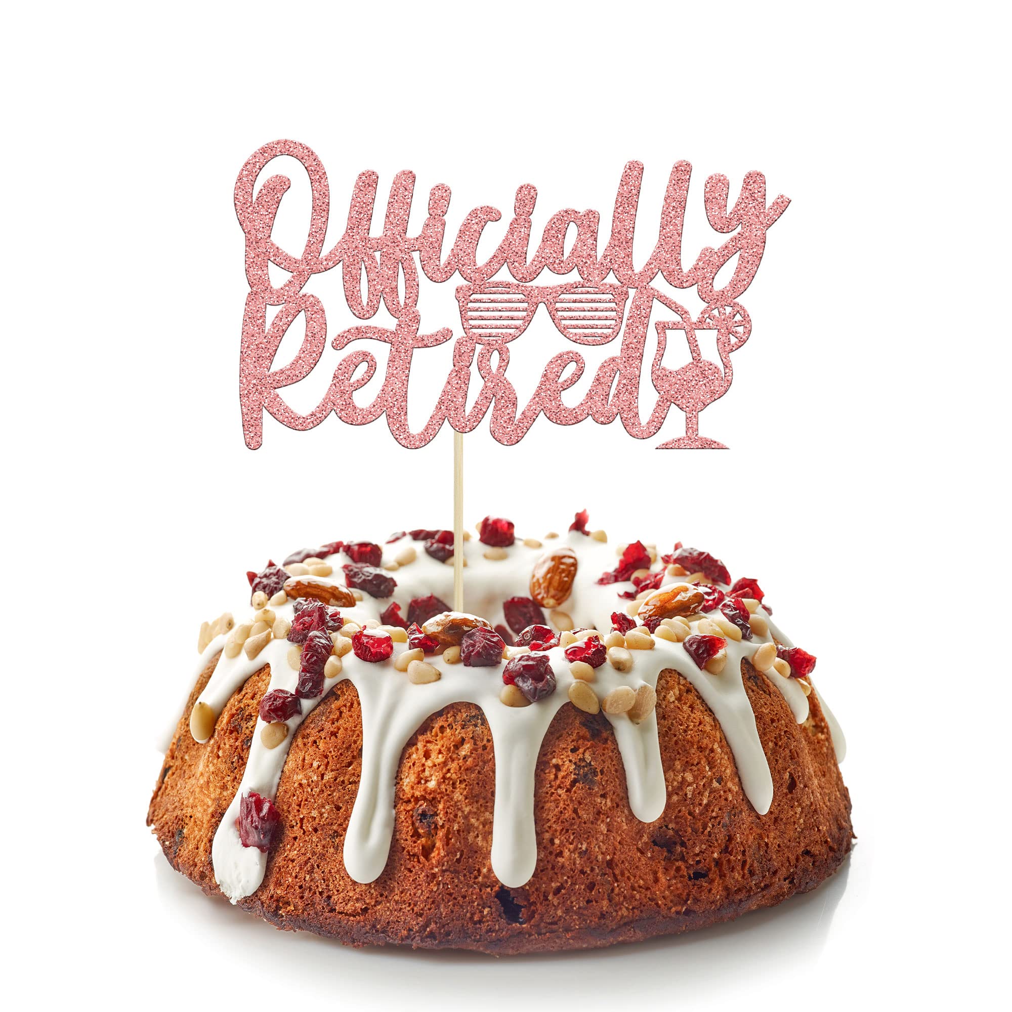 1Pcs Officially Retired Cake Topper Rose Gold Glitter Happy Retirement Cake Decorations for Goodbye Tension Hello Pension Happy Retirement Farewell