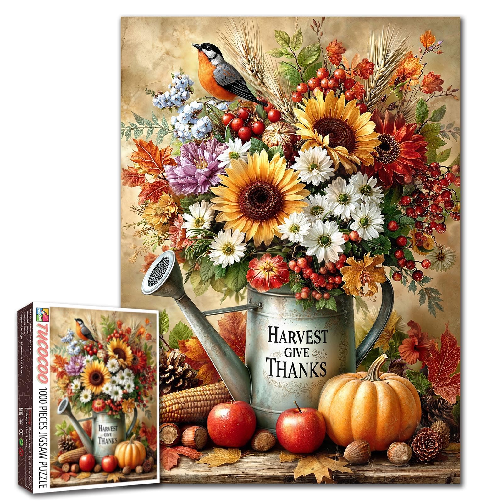 1000 Piece Jigsaw Puzzles for Adults Harvest Festival Painting Jigsaw Puzzle Autumn Bouquet landscape 1000 Pieces Puzzles Game Thanksgiving Decor DIY Craft Bedroom Decor Puzzle Art โ image 1