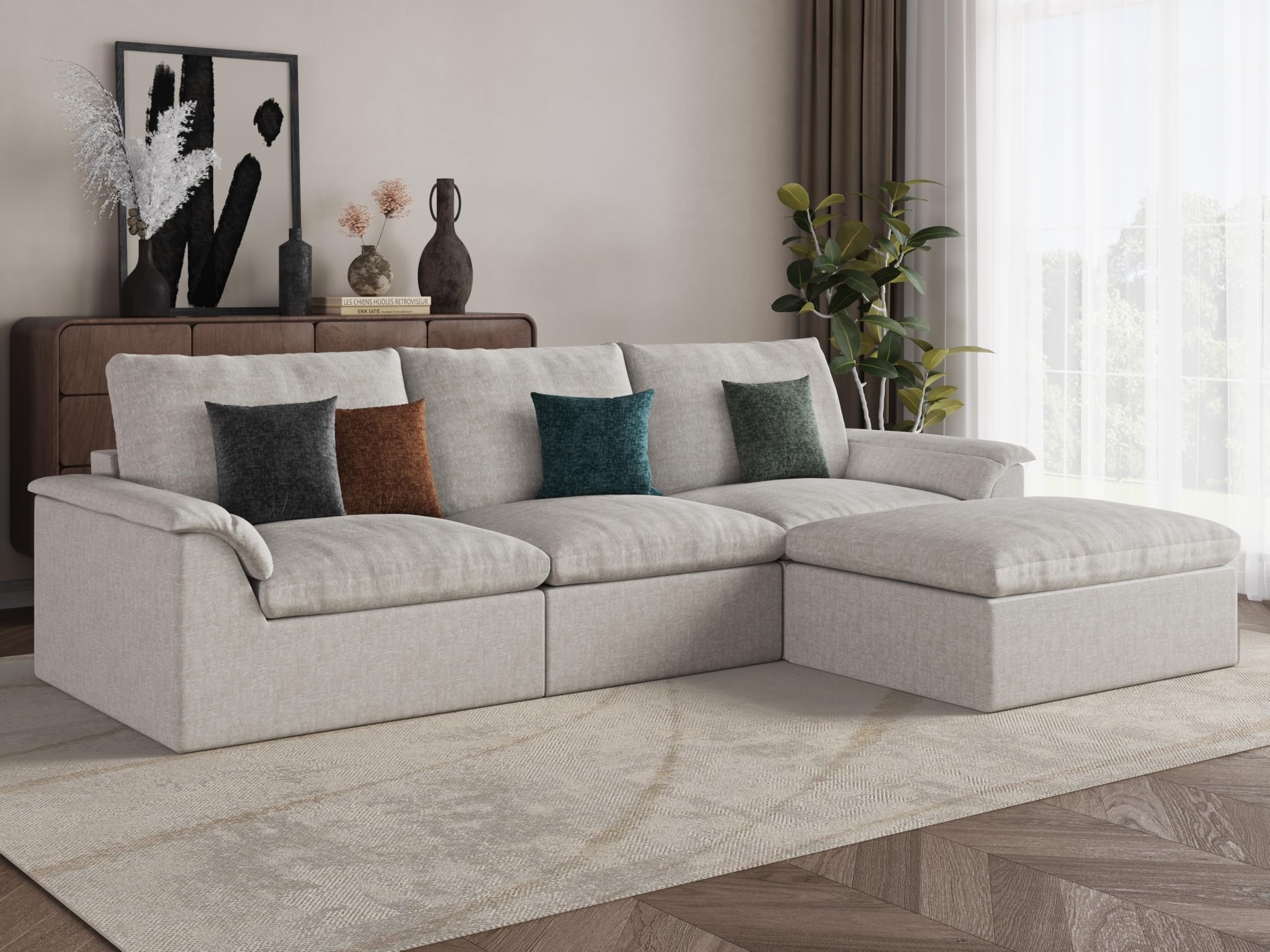 EASE MOOSE 115" L Shaped Boneless Couches, Cloud Modular Sectional Sofa