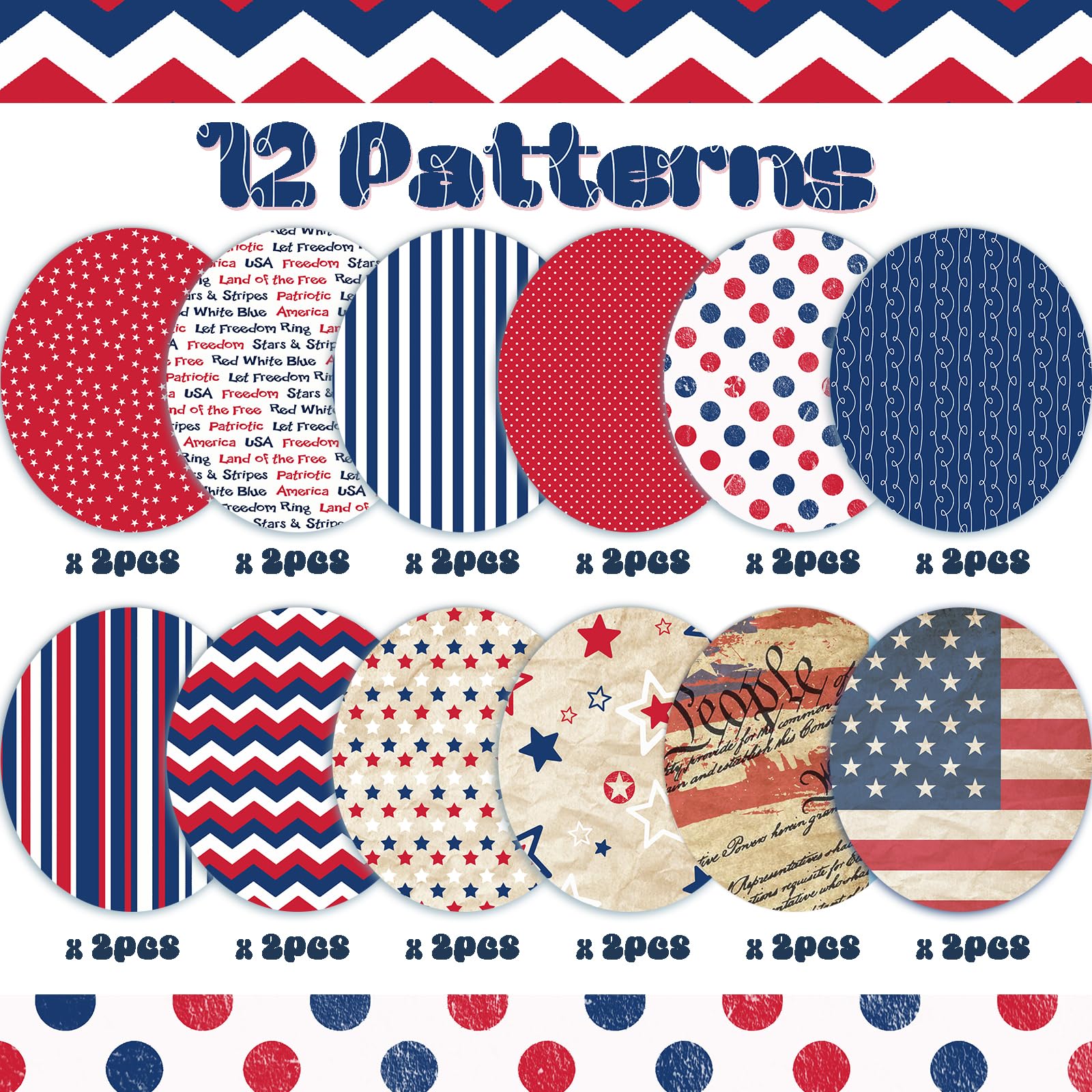 Lot de 24 feuilles de papier pour scrapbooking patriotique, 30,5 x 30,5 cm, motifs rouge/blanc/bleu (rétro, 30,5 x 30,5 cm)