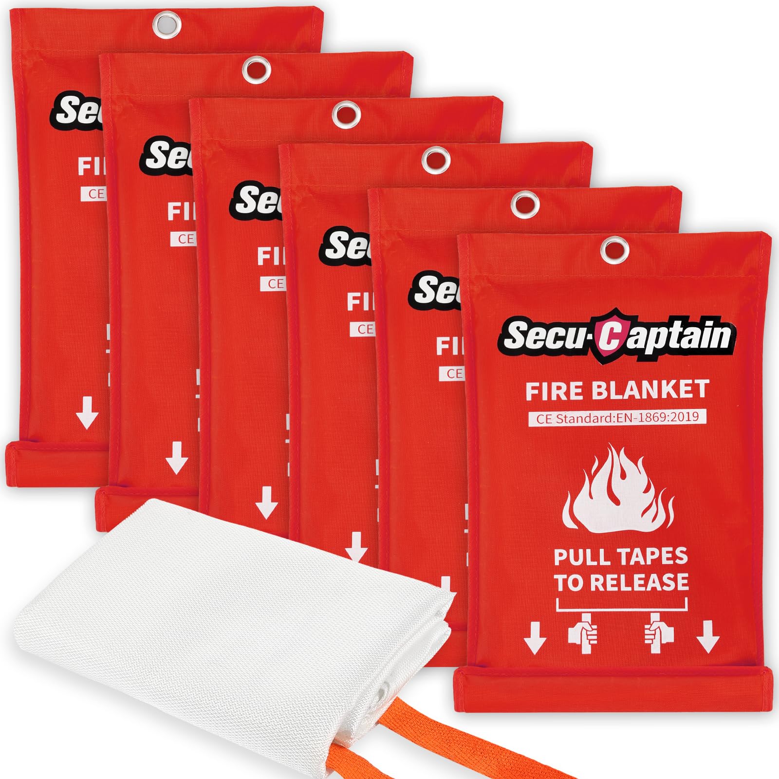 SecuCaptain Manta de Emergencia contra Incendios para el hogar y la Cocina, Paquete de 6 Mantas de Fibra de Vidrio para supresión de Llama de 40 x 40 Pulgadas, para casa, Camping, Coche, almacén,