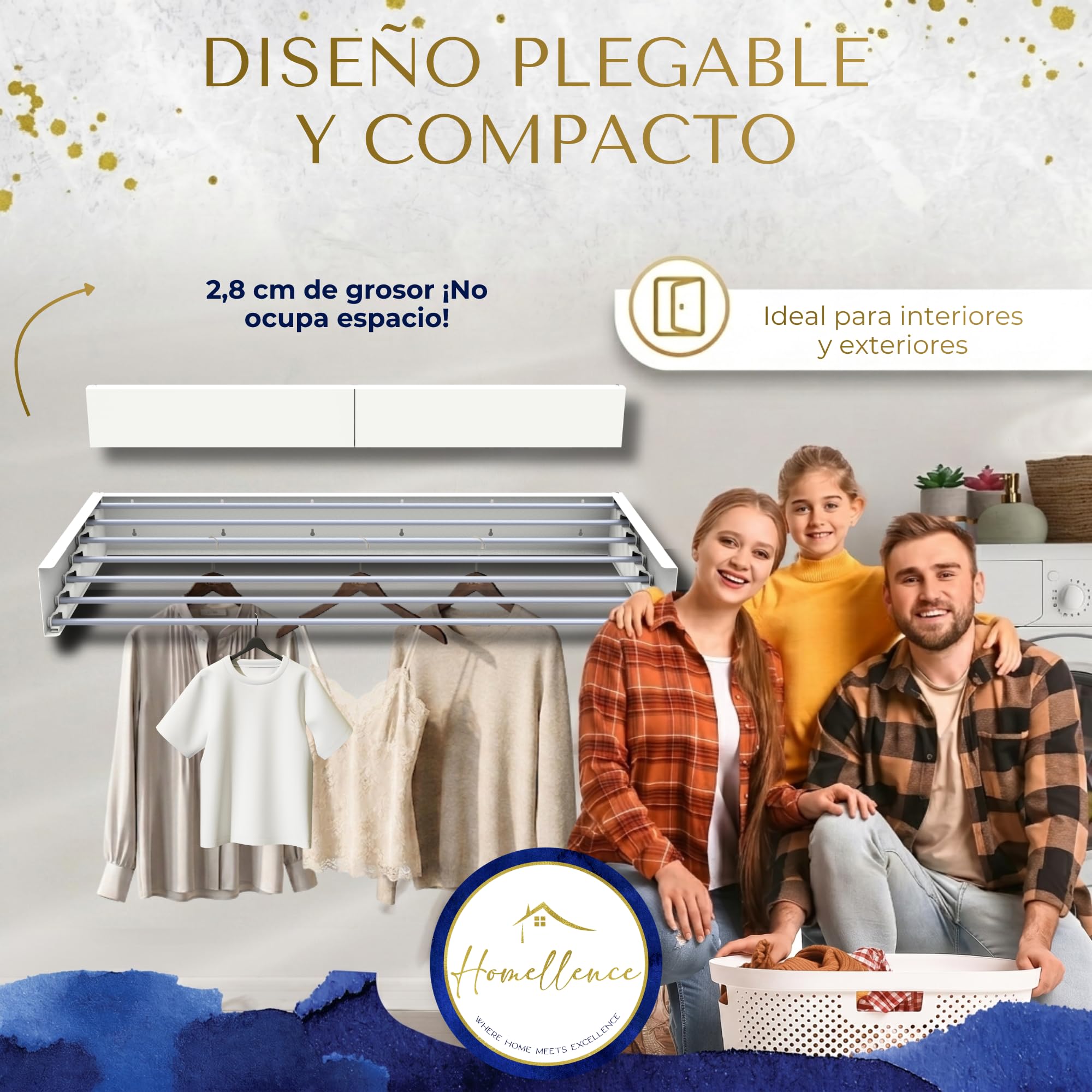 Tendedero Extensible y Plegable de Pared para Interiores y Exteriores - Tenderete Elegante para Montar en Paredes - Estendal Parede (Blanco, 120 cm)
