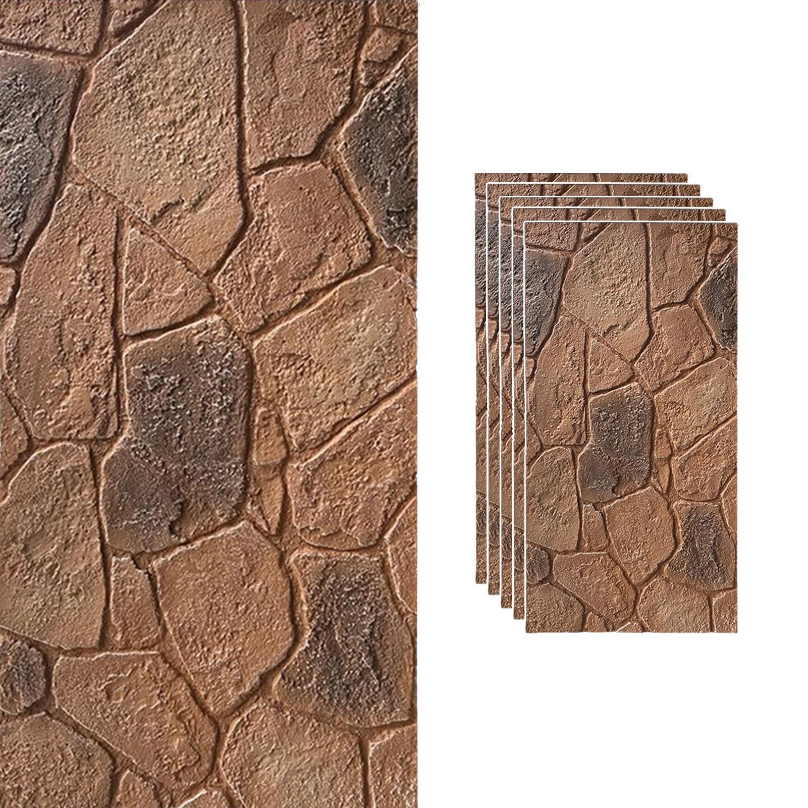 Vibeo Pannelli decorativi per pareti Pannelli Murali 3D per Esterni Impermeabili, Pannelli Decorativi in ​​PU Effetto Pietra Finta, Pannelli di Rivestimento Murale per Interni(Red,5 pcs)