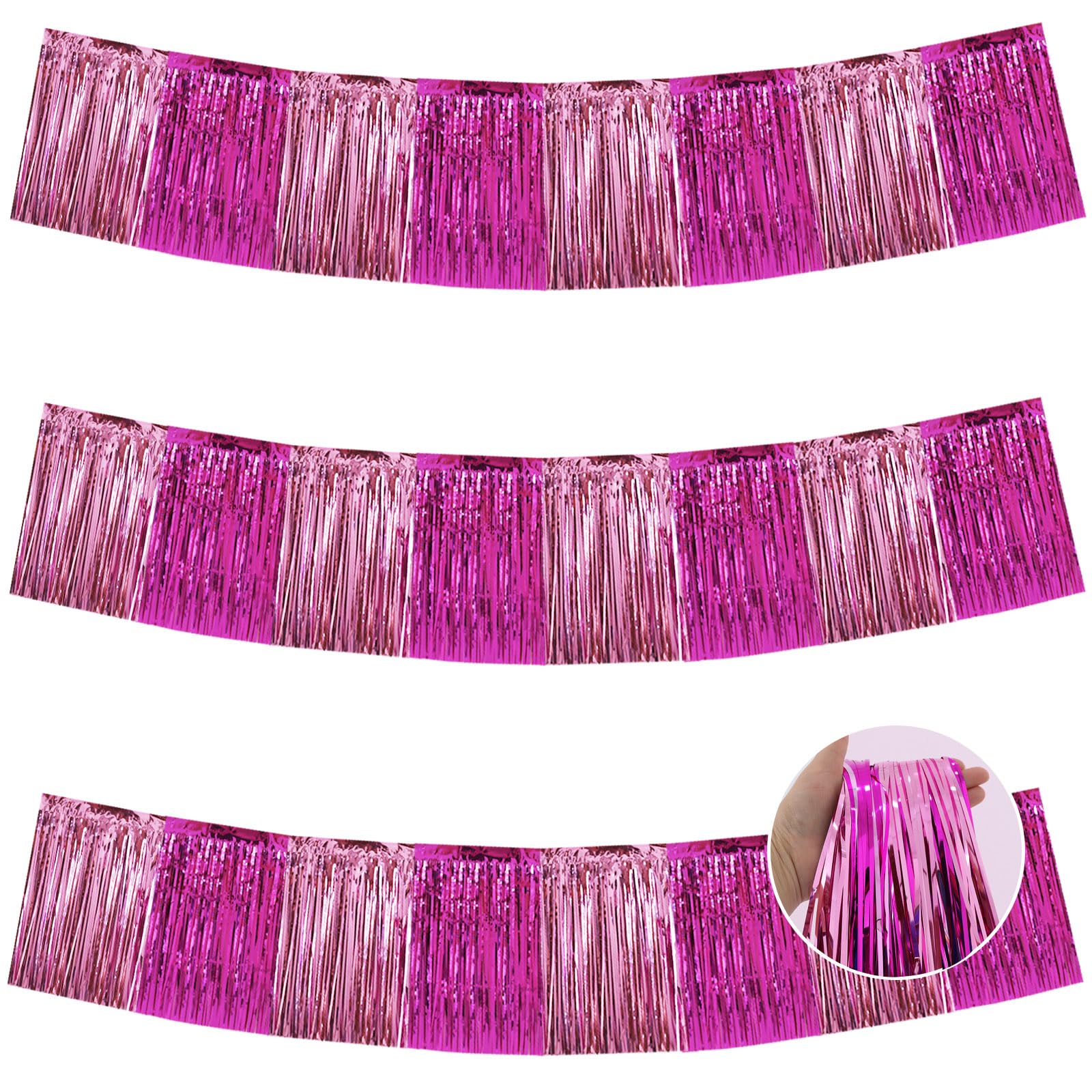 BEISHIDA Pink Mix Fringe Garland Banner 30ft Wall Tinsel Foil Streamers
