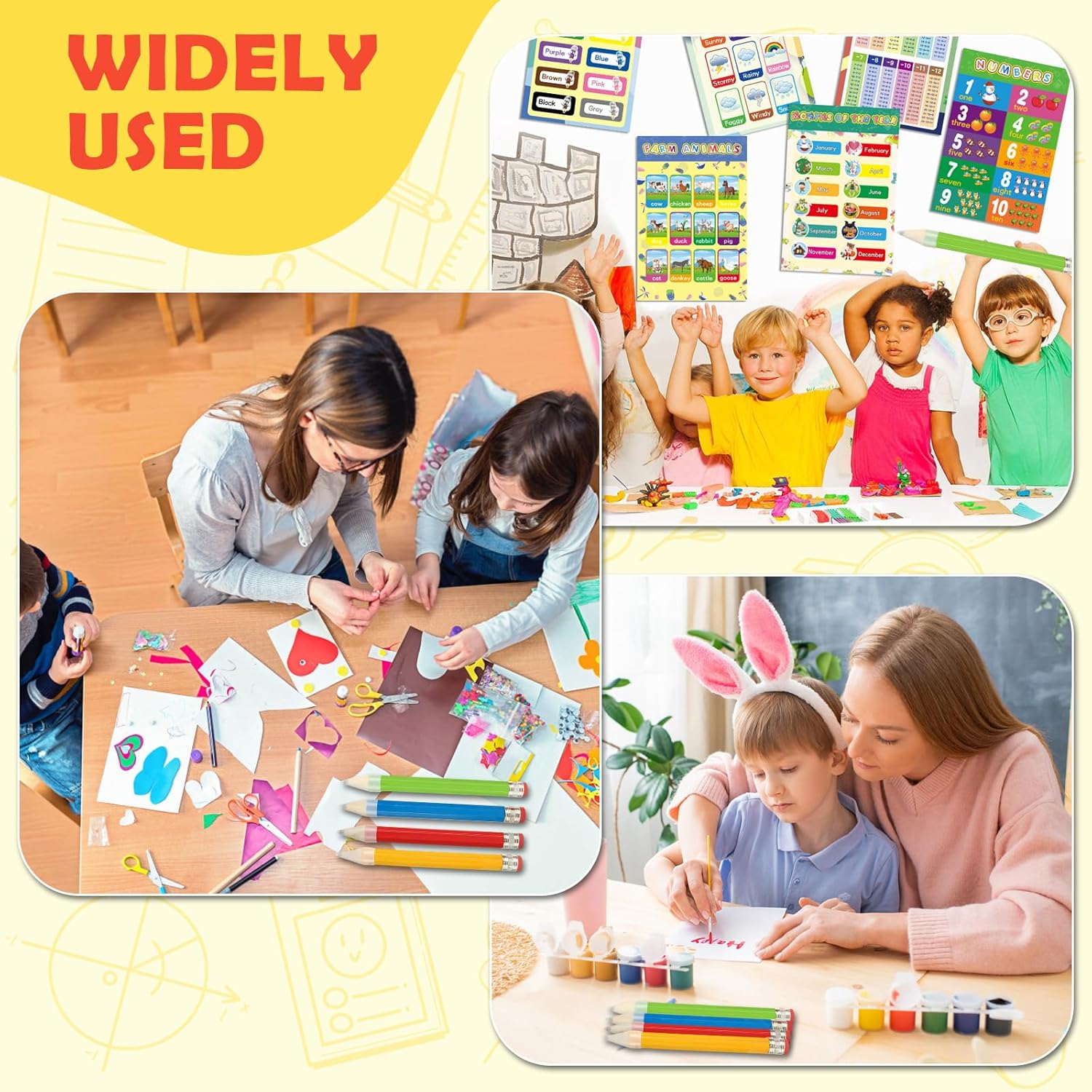 WOPPLXY 16 Pcs Wooden Jumbo Pencils, 13 Inch Funny Large Novelty Pencil, Wood Cool Giant Pencil, Big Novelty Pencils for Home School Office Halloween Christmas Party Prop Gift Decor, 4 Colors