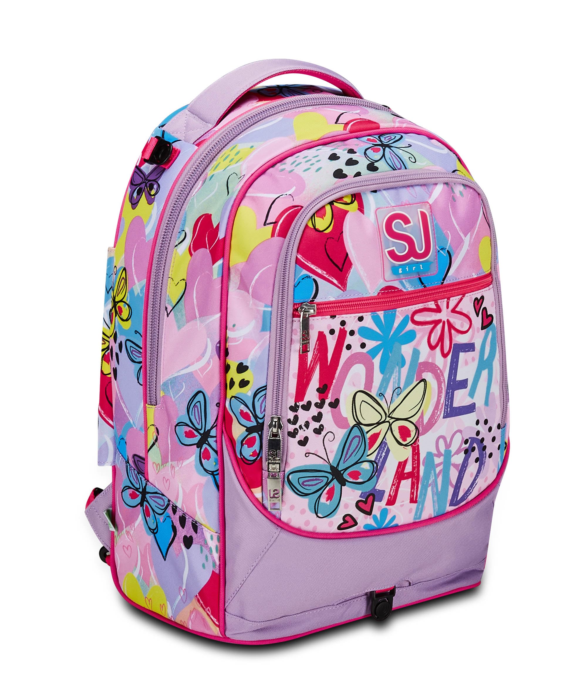 SJ Gang Trolley Scuola Jack 3 Ruote, Rosa, Magicance, 3 in 1, Triplo Uso, Zaino Con Carrello Sganciabile, Tasca Porta Borraccia e Crossover System, Zaino Scuola Elementare, Zaino Bambina