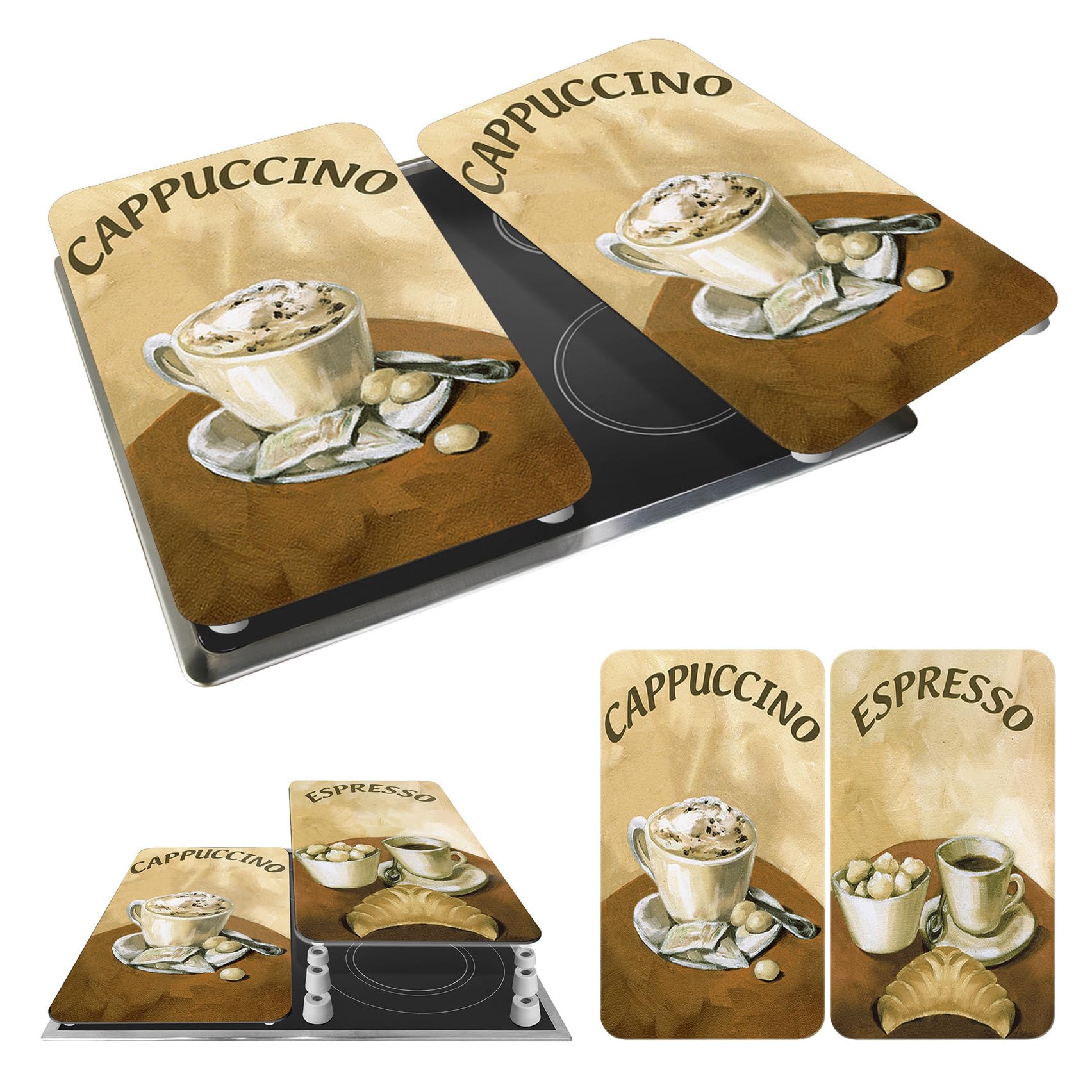 WENKO Protection plaque de cuisson "Café" en verre trempé | Pour toute plaque | Couvre plaque de cuisson, planche à découper, extension plan de travail | Lot de 2 | 52x30cm | Multicolore