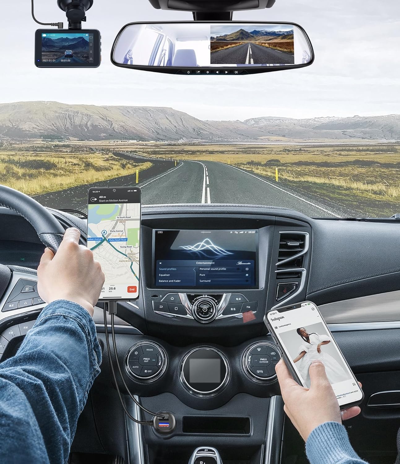 Gebildet Mini USB Power Cord Cable z podwójnym portem USB,Kabel do ładowania Samochodowego o Długości(11.5 stopy/350 cm) do ładowarki Samochodowej Dashcam Camera Charger Power Cable