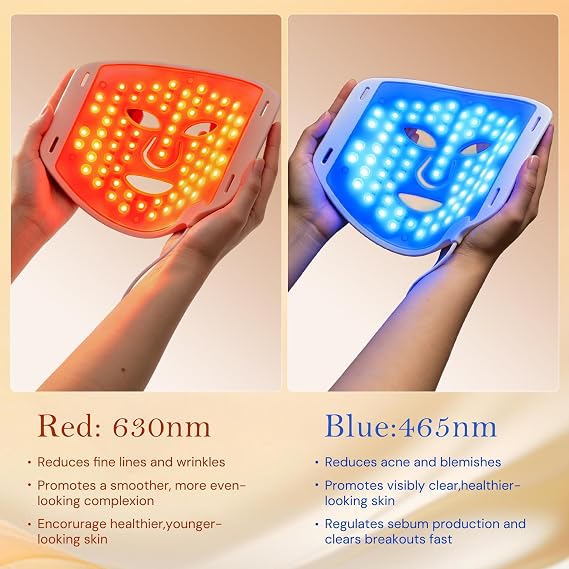 Red Light Therapy Mask for Face, LED Face Mask Light Therapy for Anti-wrinkle, Acne with Red Light,Blue Light, Skincare Gift for Women Wife Mom,Auto 10 Minutes