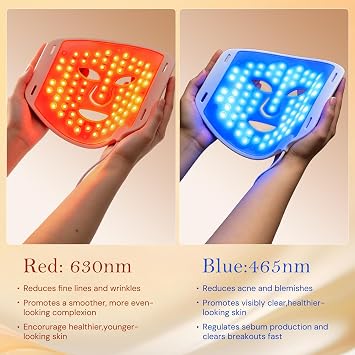 Red Light Therapy Mask for Face, LED Face Mask Light Therapy for Anti-wrinkle, Acne with Red Light,Blue Light, Skincare Gift for Women Wife Mom,Auto 10 Minutes