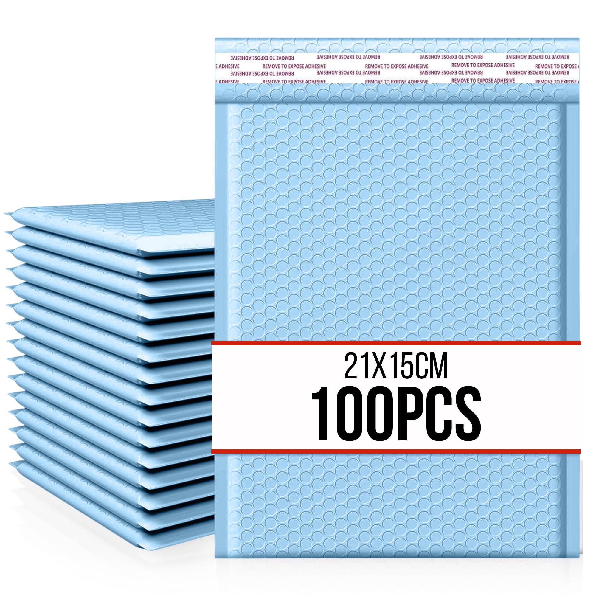 100pcs Waterproof Strong Adhesive Bubble Padded Mailing Bags, Tamper-Proof Shipping Packaging, Durable Protective Postal Self-Seal Jiffy Bags Envelopes - Multiple Colours (Blue, 21x15cm) — image 1