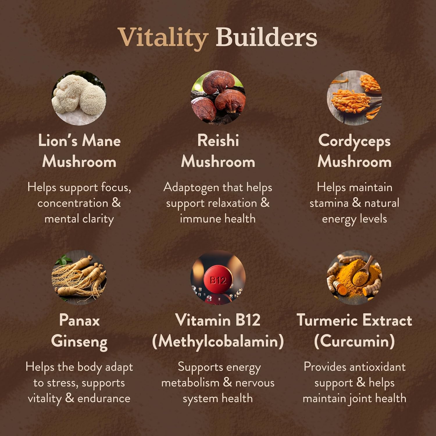 More. Longevity & Wellbeing Premium Mushroom Supplement Superfood with Natural Caffeine – 7 Functional Mushrooms Extracts with Lion’s Mane Supplement, Reishi, Chaga & Ashwagandha Extract for Energy & Focus – Coconut Banana