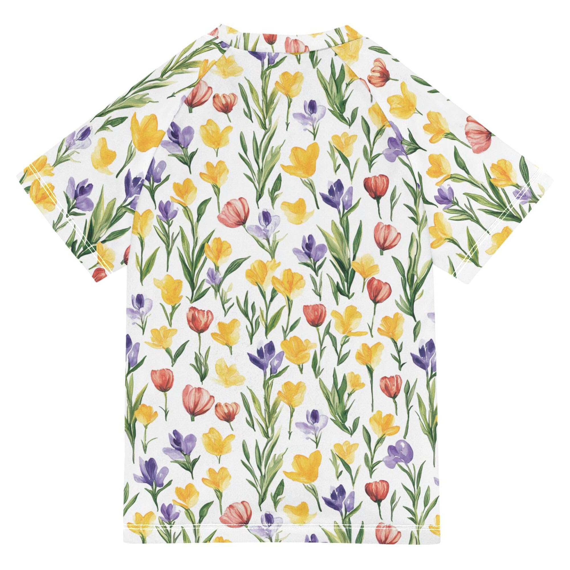 Spring Flowers Tulips Iris White Girl Bathing Suit UV Protection Rash Guard Swimsuit Swimwears Sweatshirt for Big Boys 9-10Y