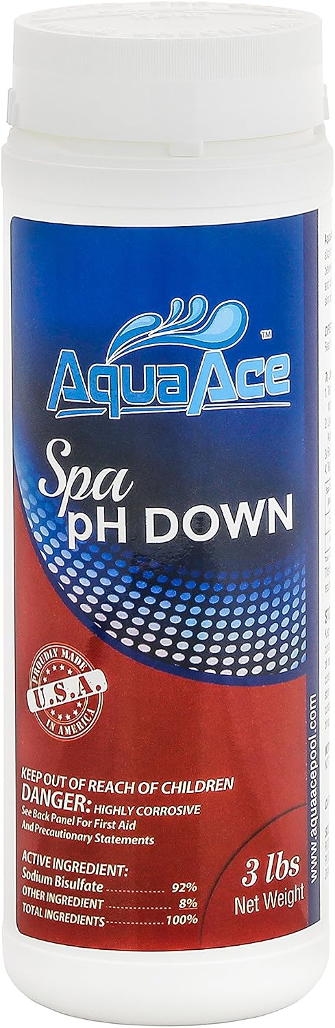 AquaAce Spa Hot Tub pH Down, 3 Pound (48 Ounces), Made in USA, pH Decreaser and Alkalinity Reducer for Hot Tubs and Spas