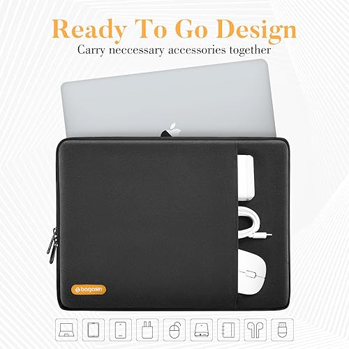 Miniatura 5 de Bagasin Funda para laptop de 15, 15.6 y 16 pulgadas, con bolsillo para accesorios, resistente al agua con protección de 4 capas, bolsa de transporte