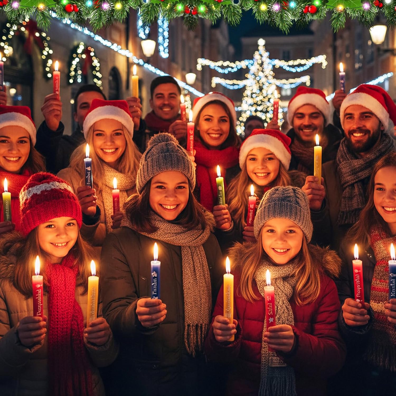 Lounsweer 24 Pcs Colored Colombia Candle Spell Candles Set Night Supplies 4 Tall x 1/2 Diameter Spell Taper Candles with Inspirational Inscriptions for Christmas Virgin Day Family Community