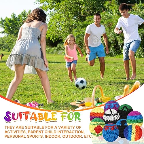 Miniatura 3 de Libima Pelotas tejidas multicolores surtidos Kickball de punto Kick Balls Crochet patrón geométrico Hacky Ball, juguetes tejidos de jardín de
