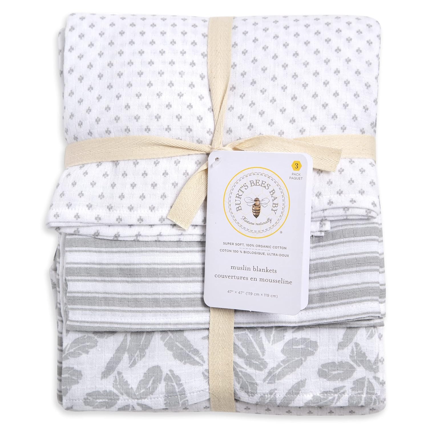 Burt's Bees Baby Swaddles, Muslin Cotton Baby Blankets, 3