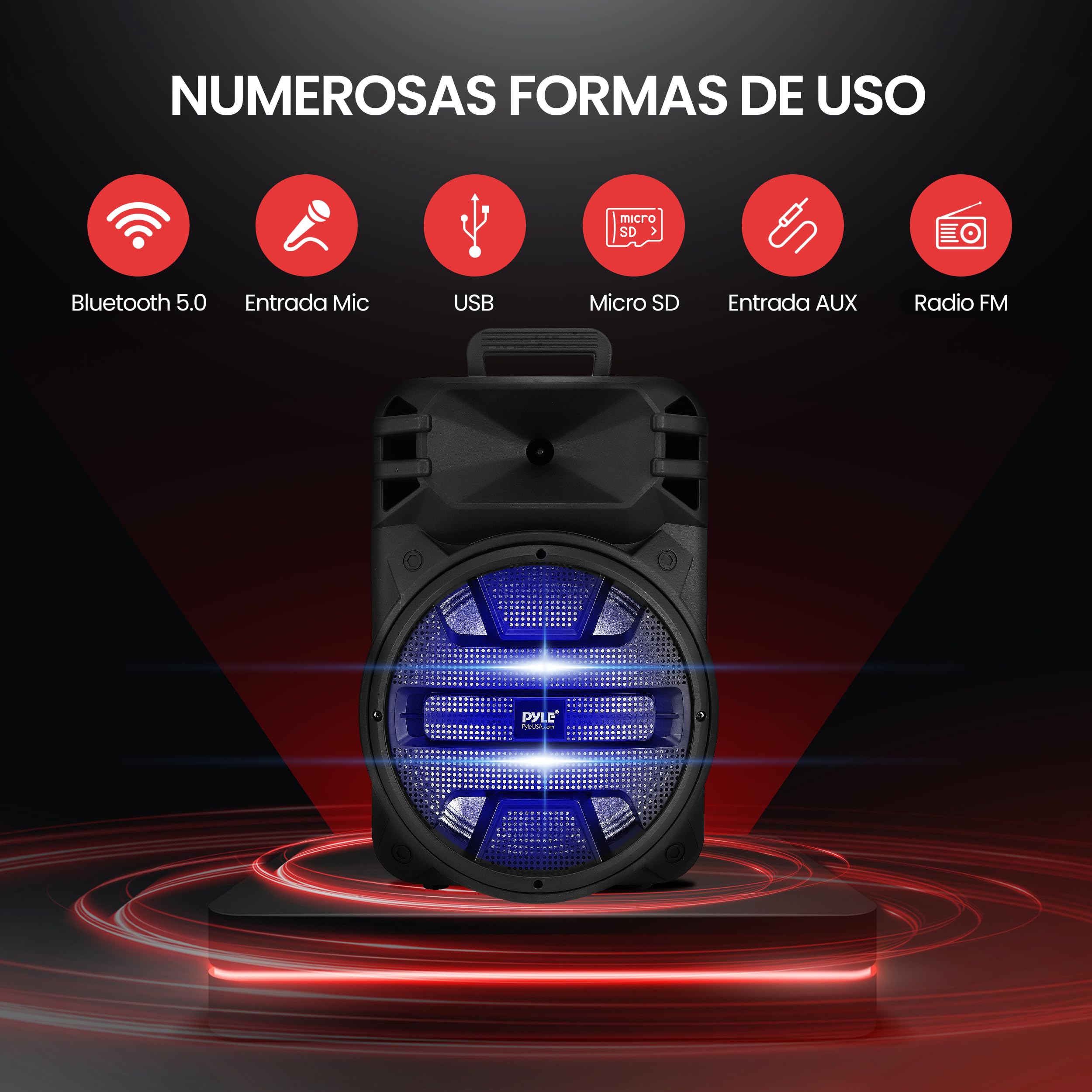 Pyle Altavoz Bluetooth Portátil de 30 cm - 800 Vatios - Altavoz de Karaoke con Luces LED DJ Más Recientes, Entradas USB/FM/BT/Aux/Control Remoto/Entrada para Micrófono y Batería Recargable Incorporada
