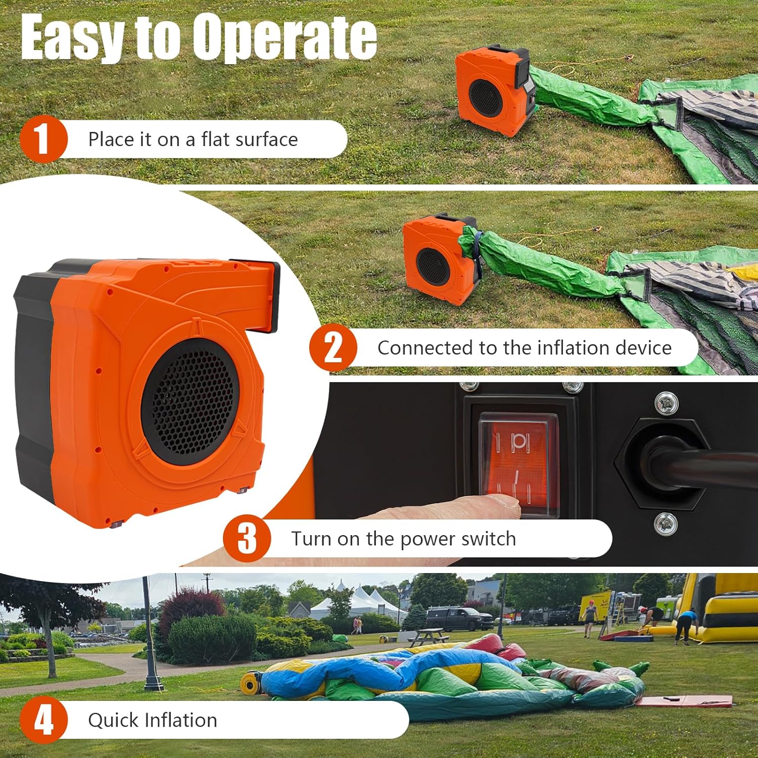 3HP Bounce House Blower, 2150W Portable Commercial Air Blower for Large Water Slides Inflatable Castle Jump Slides, Air Blower for Inflatable, Efficient Inflation Ready-to-Use, 3350Rpm