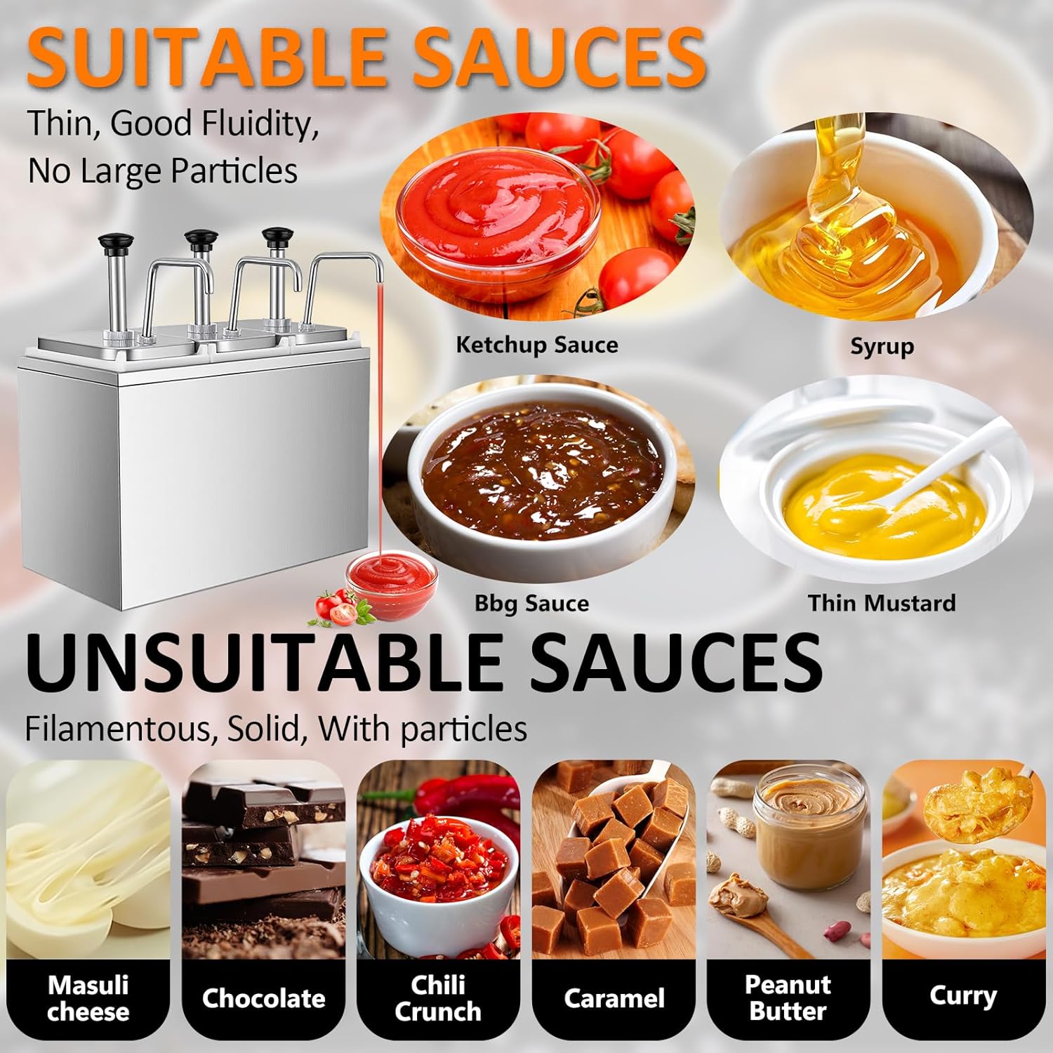 Stainless Steel Ketchup Pump Dispenser - Commercial Condiment Pump with Measuring Cup, Large Capacity for Sauce, Honey, Syrup, Mustard, Cheese(3 Pump Head, 3.17 Quart Each)