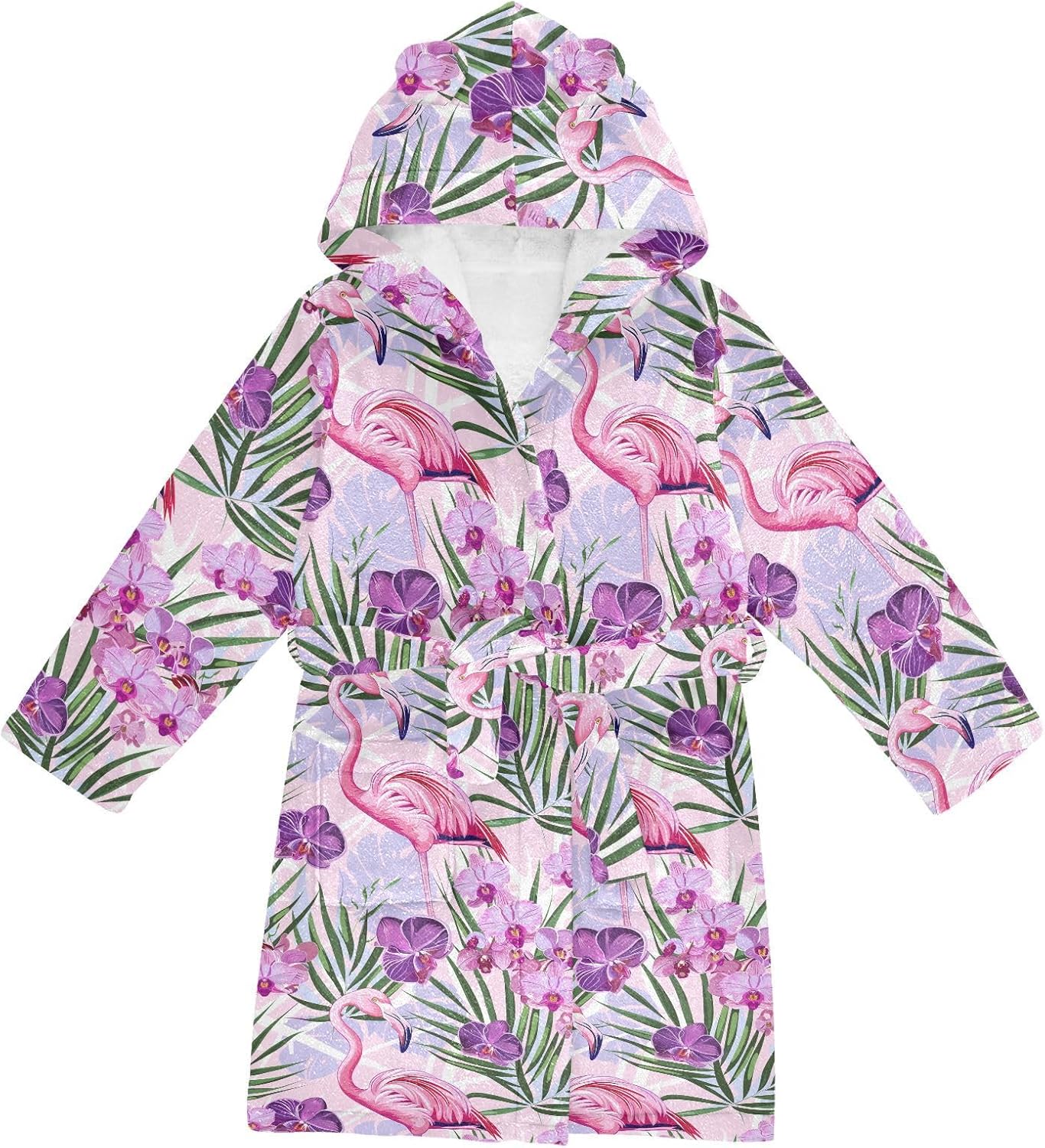 senya Rose Flower Flamingo Toddler Hooded Bathrobe Kids Soft Plush Bath Towel Robes for Boys Girls 2-12 Years