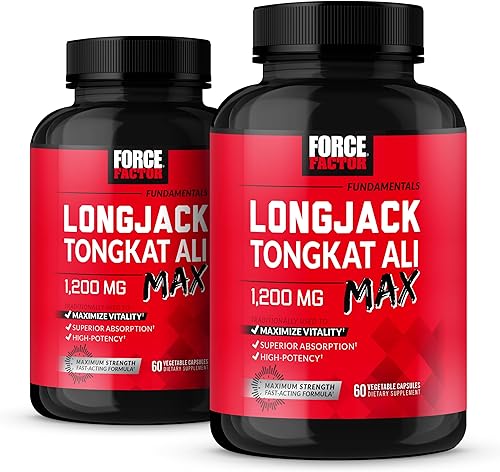 FORCE FACTOR Longjack Tongkat Ali Max, Tongkat Ali para hombres, suplemento de resistencia y vitalidad masculina hecho con ingredientes naturales
