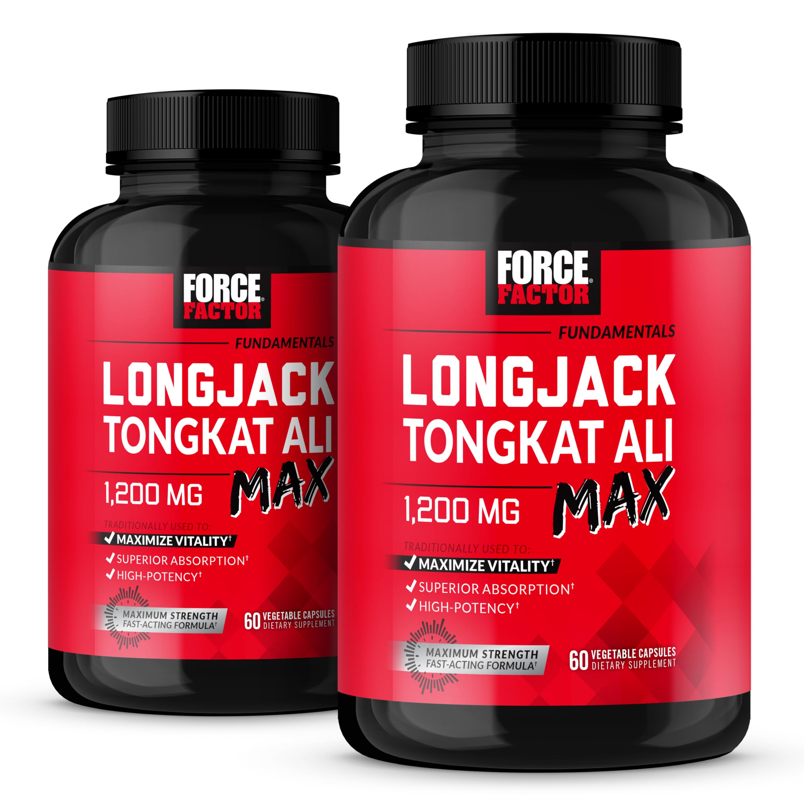 Force Factor Longjack Tongkat Ali Max, Tongkat Ali for Men, Male Stamina and Vitality Supplement Made with Key Natural Ingredients for Superior Absorption, 1200mg, 120 Capsules, 2-Pack