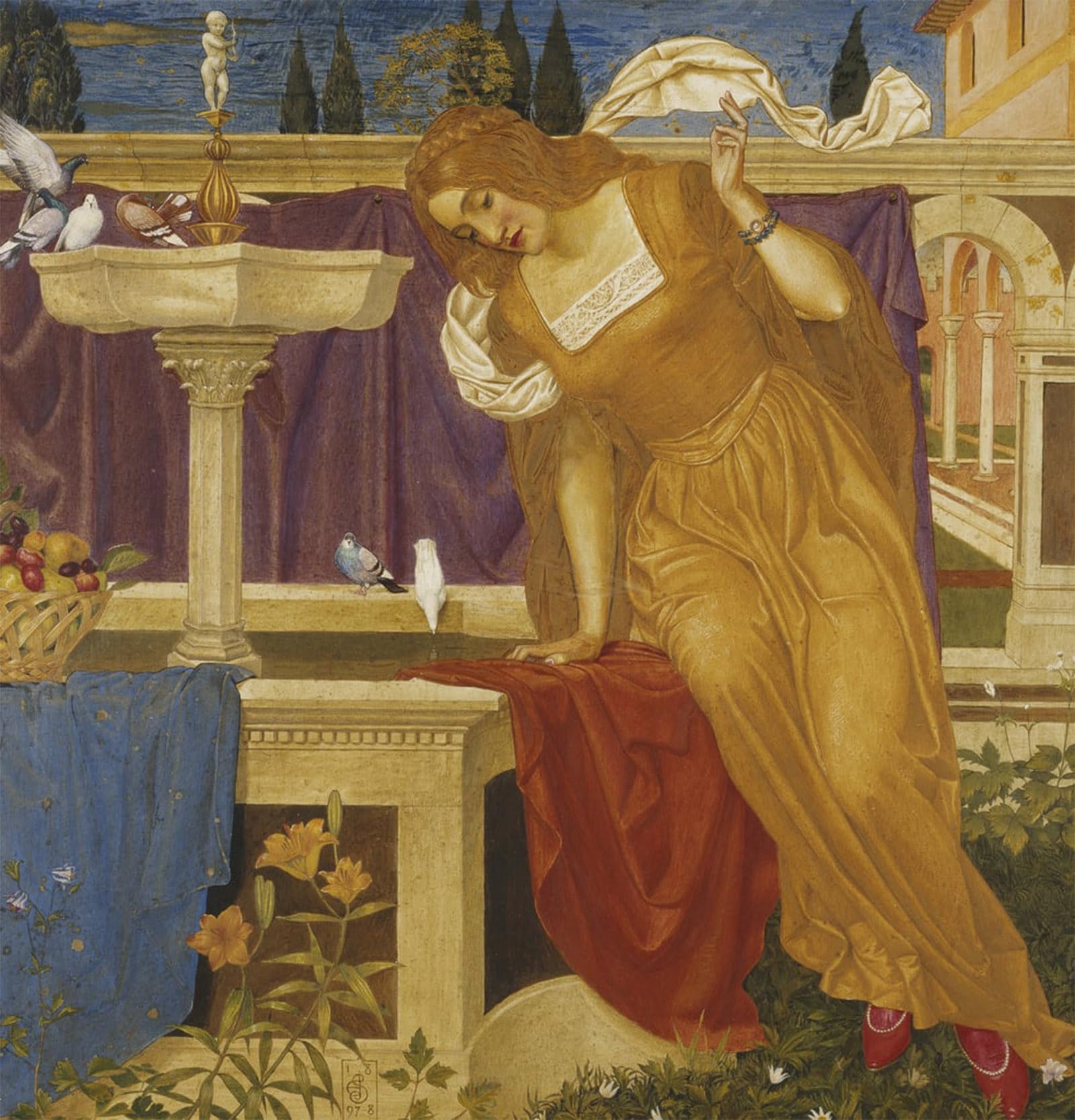 ARTXLXXBN Famous Print Painting Colorful Art Print Beauty Seeing the Image of Her Home in the Fountain by Edward Southall Canvas Art Decorations for Home Decor 60x90cm