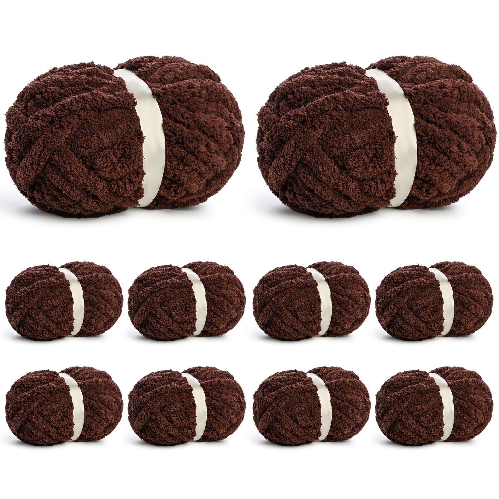 10 Pack of Jumbo Chunky Yarn for Hand Knitting,10# Super Bulky-Fluffy Chenille Yarn, 220 yds/70.5 oz Soft Thick Yarn for Crocheting Chunky Knit Throw Blankets.(Coffee)