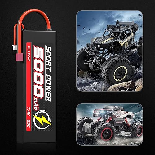 Miniatura 5 de Hilldow Batería Lipo RC de 7.4V 2S 65C 5000mAh Lipos Hard Case Baterías recargables con conector Deans T para 18 110 RC Autos Camiones Control