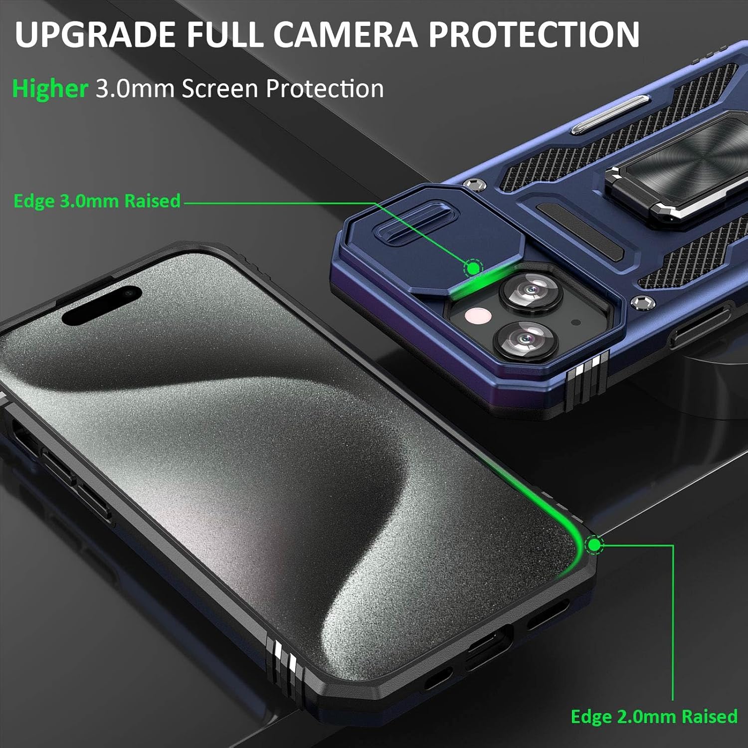 Case for iPhone 15 Phone Case iPhone 15 Case with Camera Lens Cover, with Ring Holder Kickstand, fit Magnetic Car Mount, for iPhone 15 (Navy Blue) - Image 5