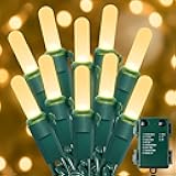 MYGOTO Battery Operated Christmas Lights,50 LED 16.4 FT Mini String Lights with 8 Modes,Green Wire Memory Timer USB Xmas Tree Light Outdoor Waterproof for Holiday Party Indoor Decorations(Warm White)