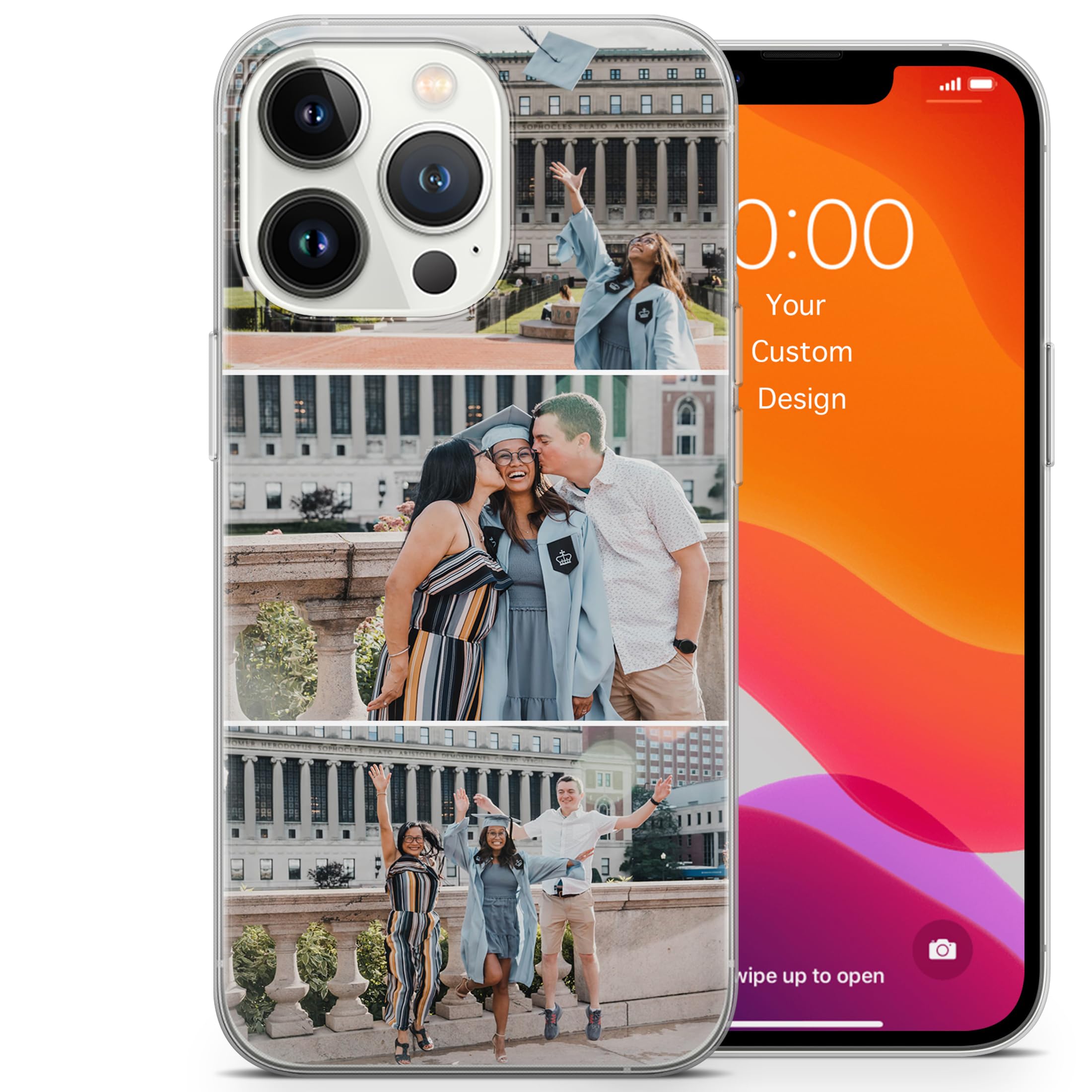 AIGAT SHOP Personalised Collage Style Clear TPU Case for iPhone 16 Plus - Custom 3 Photos & Text Slim Fit Cover, Customised Name & Picture Phone Case for iPhone 16 Plus